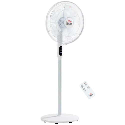 Floor Standing Fan with Remote Control, Oscillating, LED Screen, Stand Up Cooling Fan, Tall Pedestal Electric Fan for Home Bedroom, White