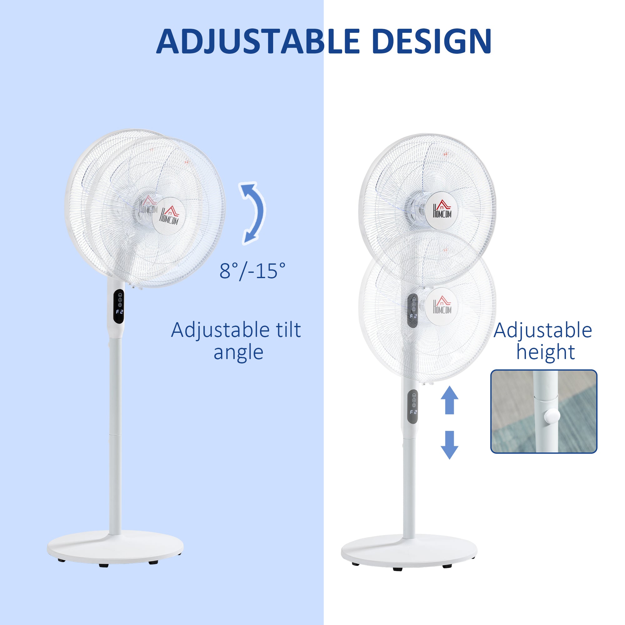 Floor Standing Fan with Remote Control, Oscillating, LED Screen, Stand Up Cooling Fan, Tall Pedestal Electric Fan for Home Bedroom, White Stand Fans   at Gallery Canada