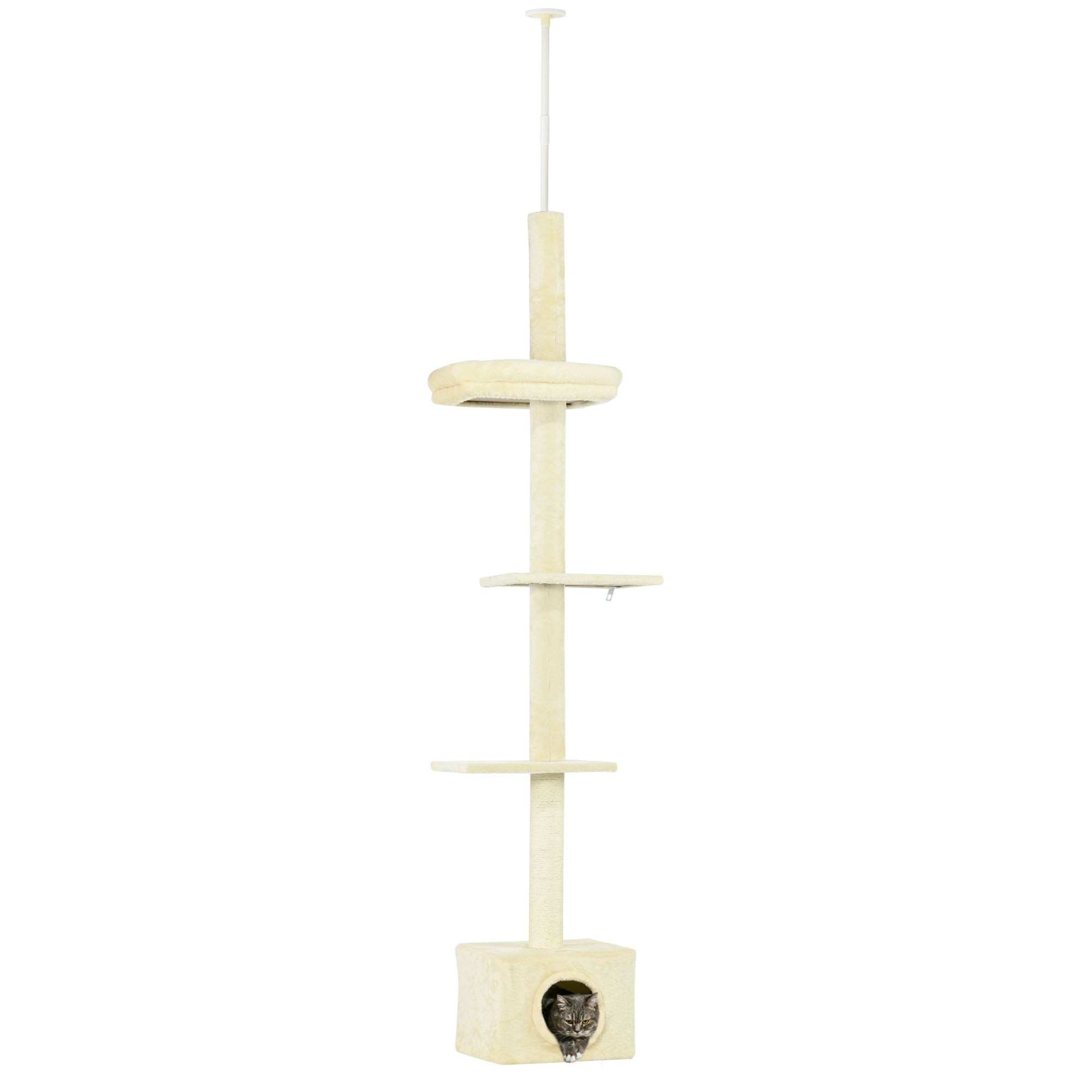 Floor to Ceiling Cat Tree with Scratching Post for Indoor Cats, Adjustable Height Cat Tower (91-102 Inches) with House, Bed, Beige Floor to Ceiling Cat Trees Beige  at Gallery Canada