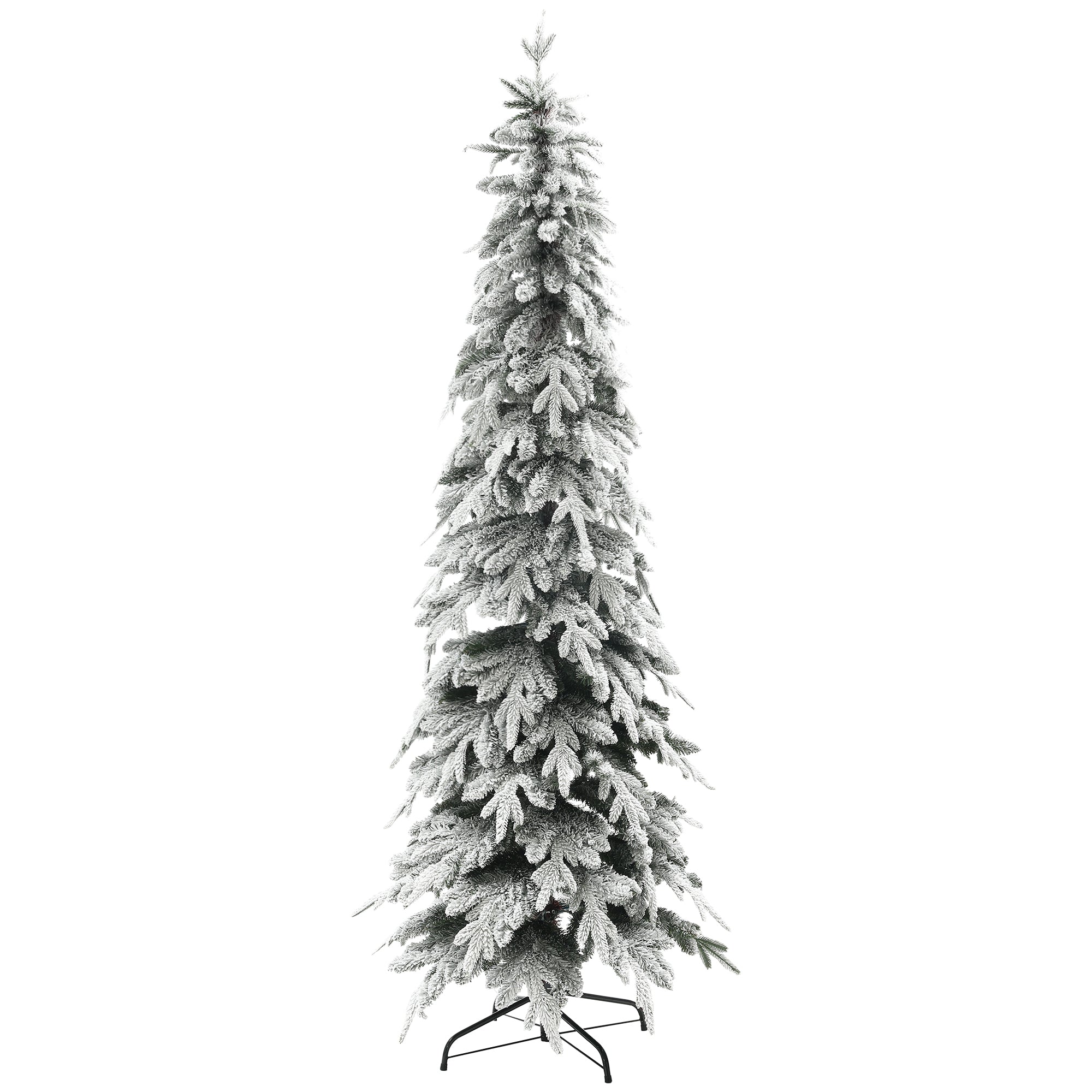 7ft Pencil Flocked Artificial Christmas Tree with 600 Branch Tips, Auto Open and Steel Base, Green Flocked Christmas Trees   at Gallery Canada