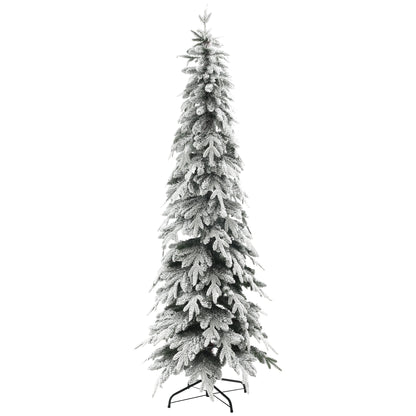 7ft Pencil Flocked Artificial Christmas Tree with 600 Branch Tips, Auto Open and Steel Base, Green Flocked Christmas Trees   at Gallery Canada