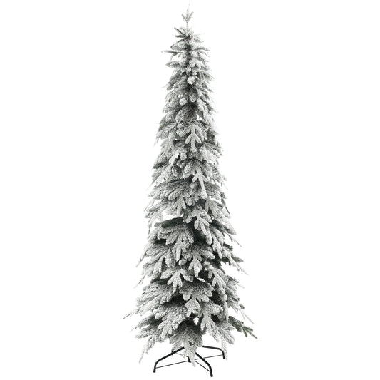 7ft Pencil Flocked Artificial Christmas Tree with 600 Branch Tips, Auto Open and Steel Base, Green Flocked Christmas Trees   at Gallery Canada