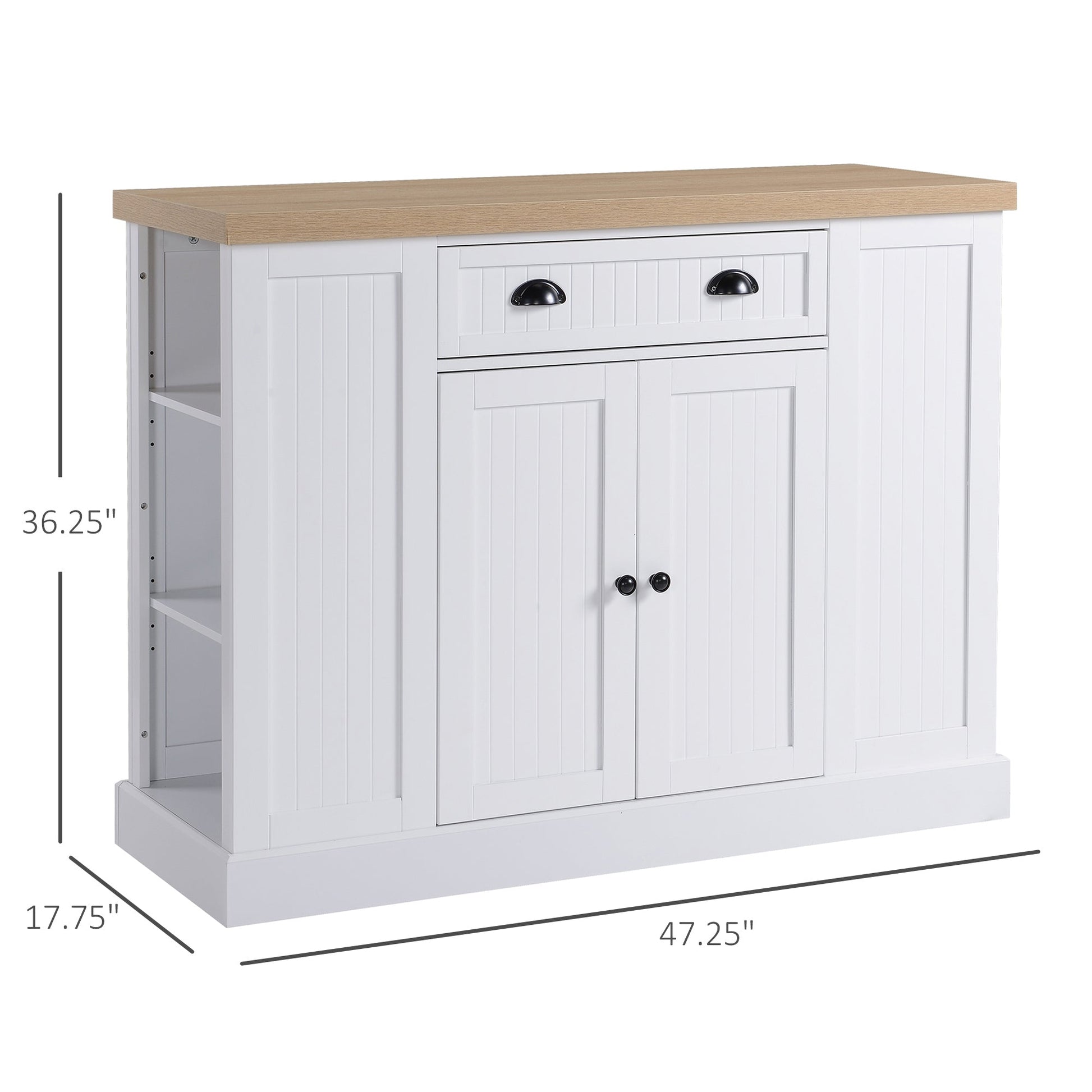 Fluted-Style Wooden Kitchen Island with Storage Cabinet and Drawer, Butcher Block Island for Dining Room, White Kitchen Pantry Cabinets   at Gallery Canada