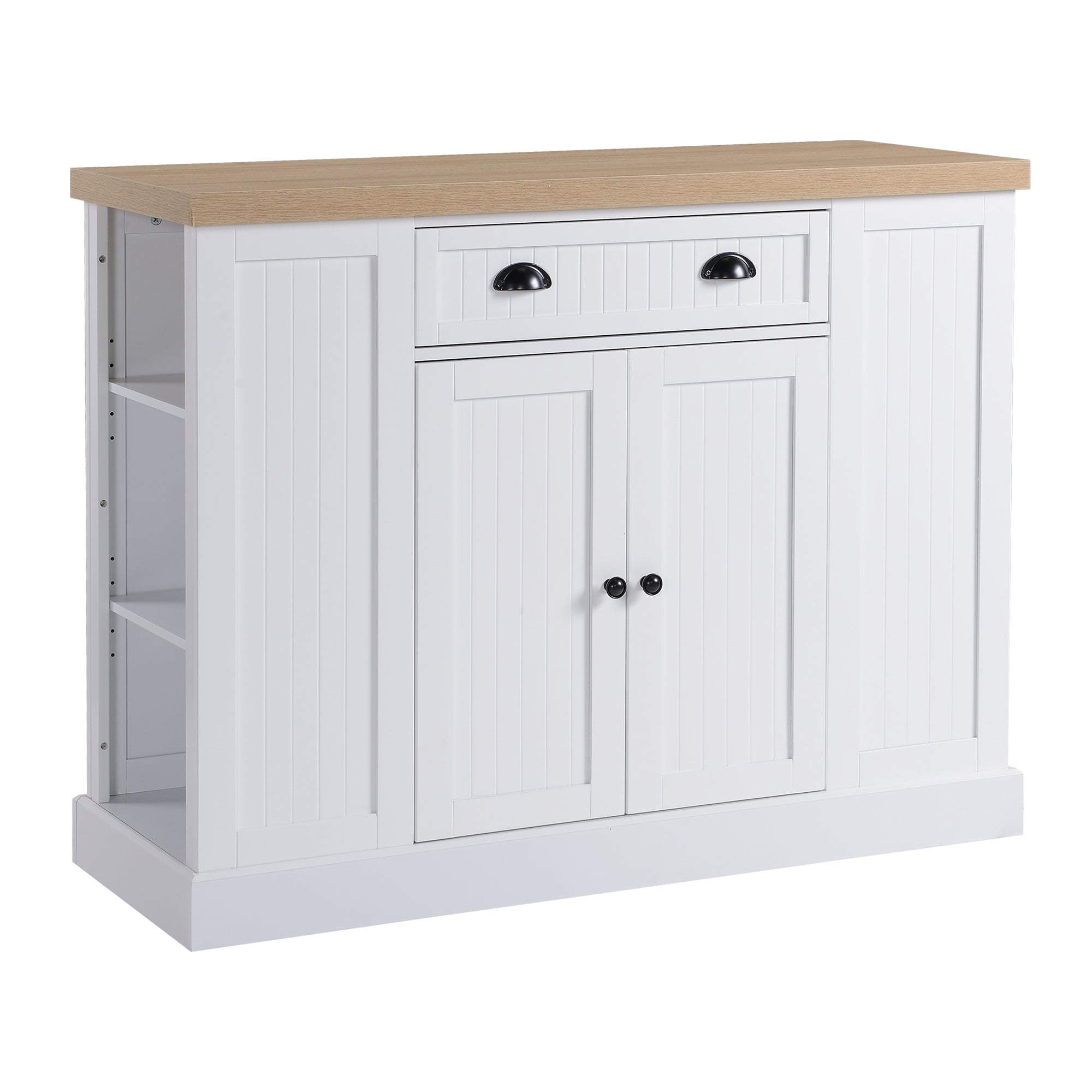 Fluted-Style Wooden Kitchen Island with Storage Cabinet and Drawer, Butcher Block Island for Dining Room, White Kitchen Pantry Cabinets White  at Gallery Canada