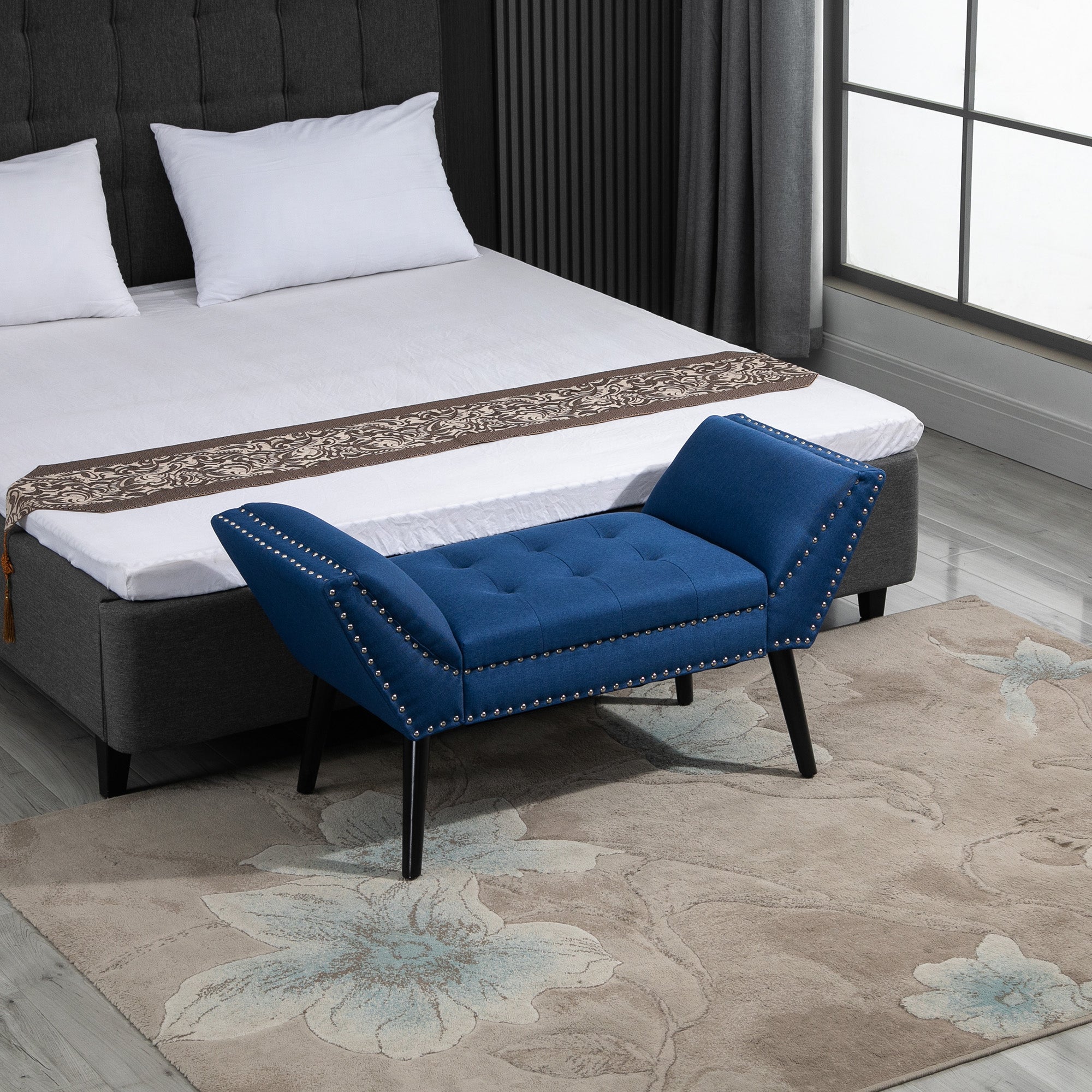 Modern Upholstered Bench, End of Bed Bench for Bedroom, Hallway Bench with Arms and Nailhead Trim Storage Ottomans & Benches Blue  at Gallery Canada