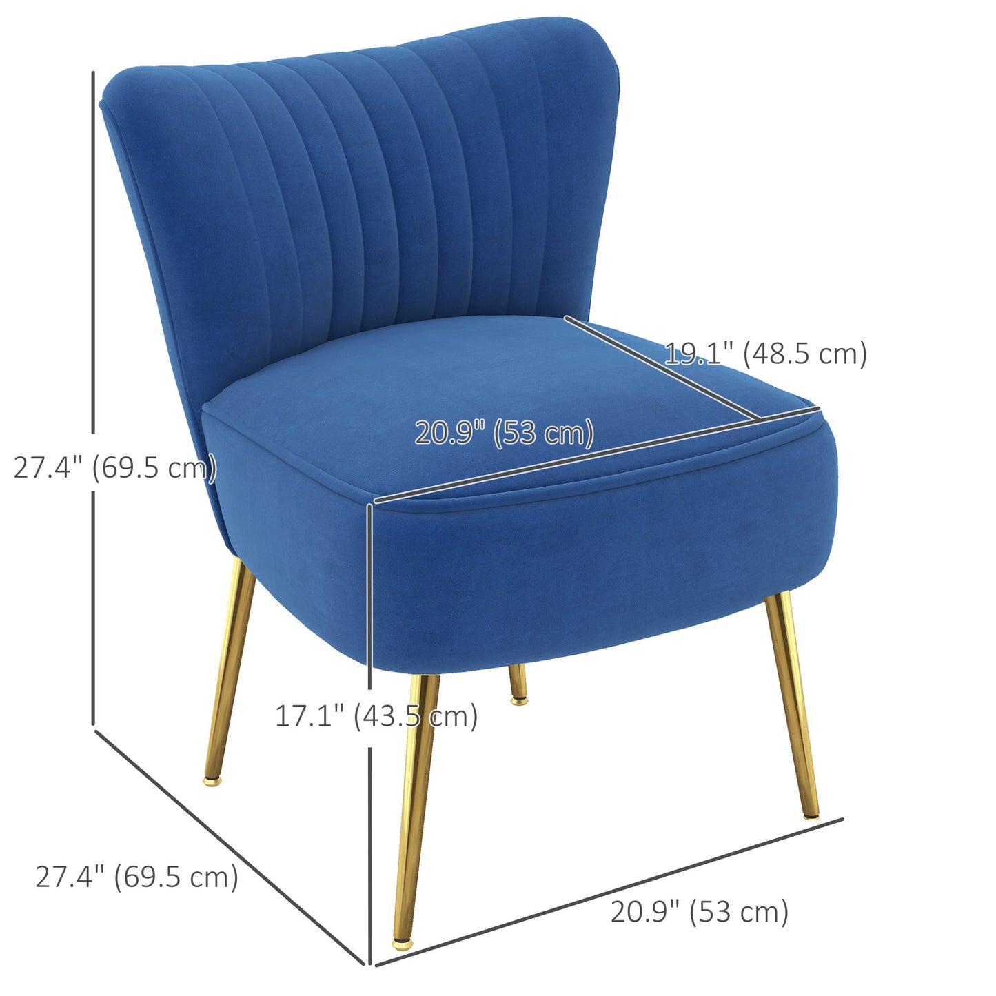 Velvet Lounge Chairs Set of 2, Modern Accent Chairs for Living Room with Gold Steel Legs and Tufting Backrest, Dark Blue Accent Chairs   at Gallery Canada