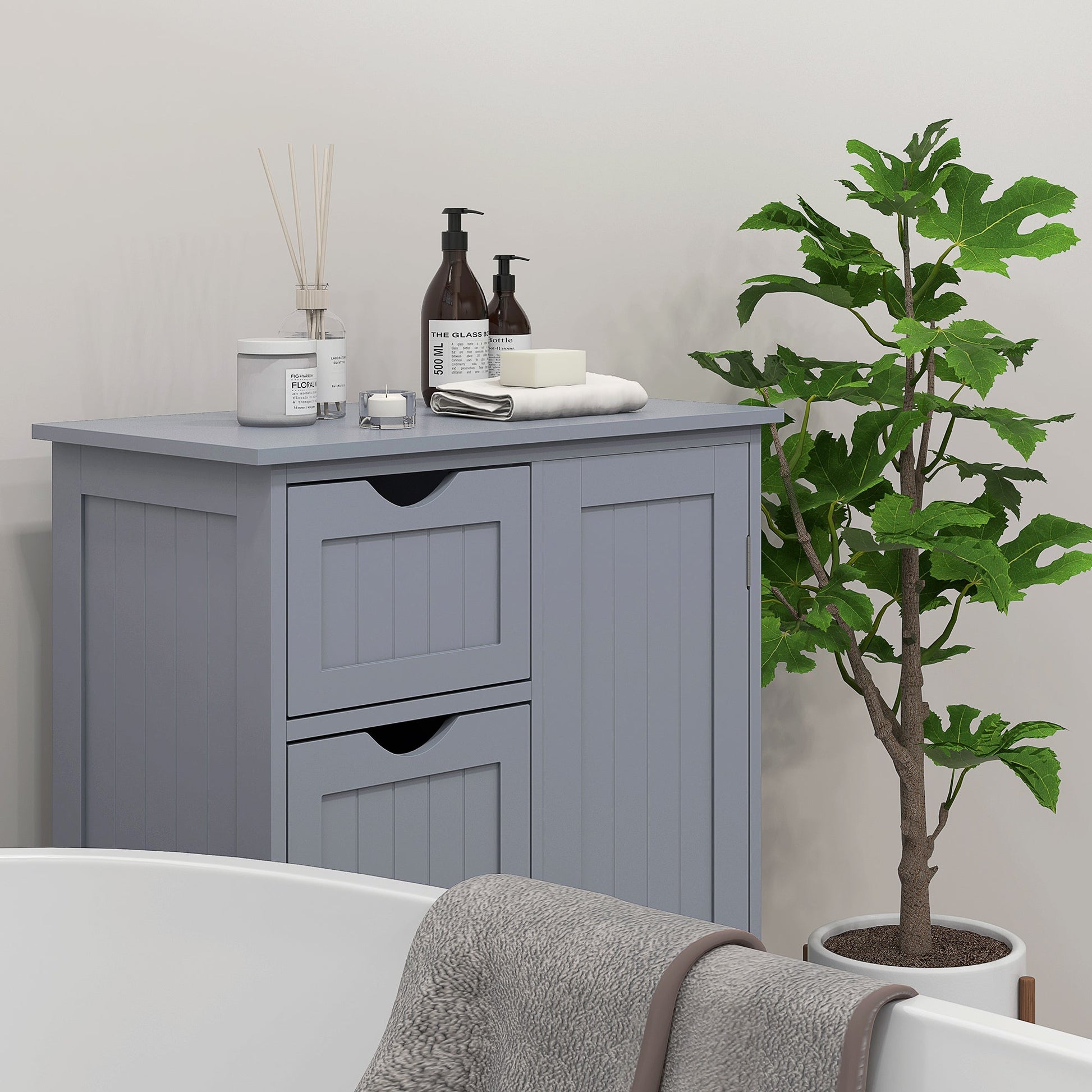 Bathroom Storage Cabinet, Floor Cabinet with Adjustable Shelf and 4 Drawers, Side Cabinet for Washroom, Grey Bathroom Cabinets   at Gallery Canada