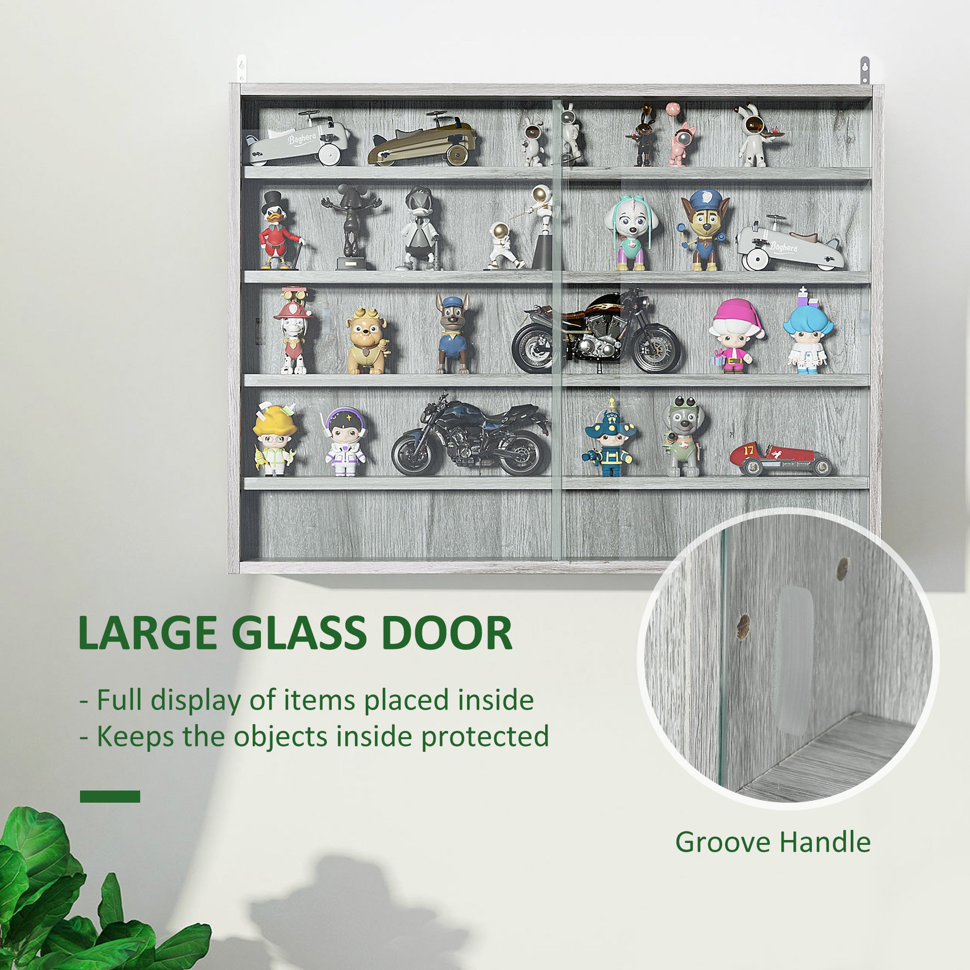 5-Storey Wall Shelf Display Cabinet, Shot Glass Display Case, Glass Curio Cabinet with 2 Glass Doors and 4 Adjustable Shelves, Grey Display Bookshelves at Gallery Canada