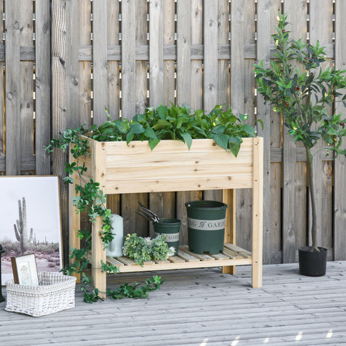 Raised Garden Bed with Legs, Elevated Box Planter with Storage Shelf, Bed Liner for Backyard Patio, Natural Wood