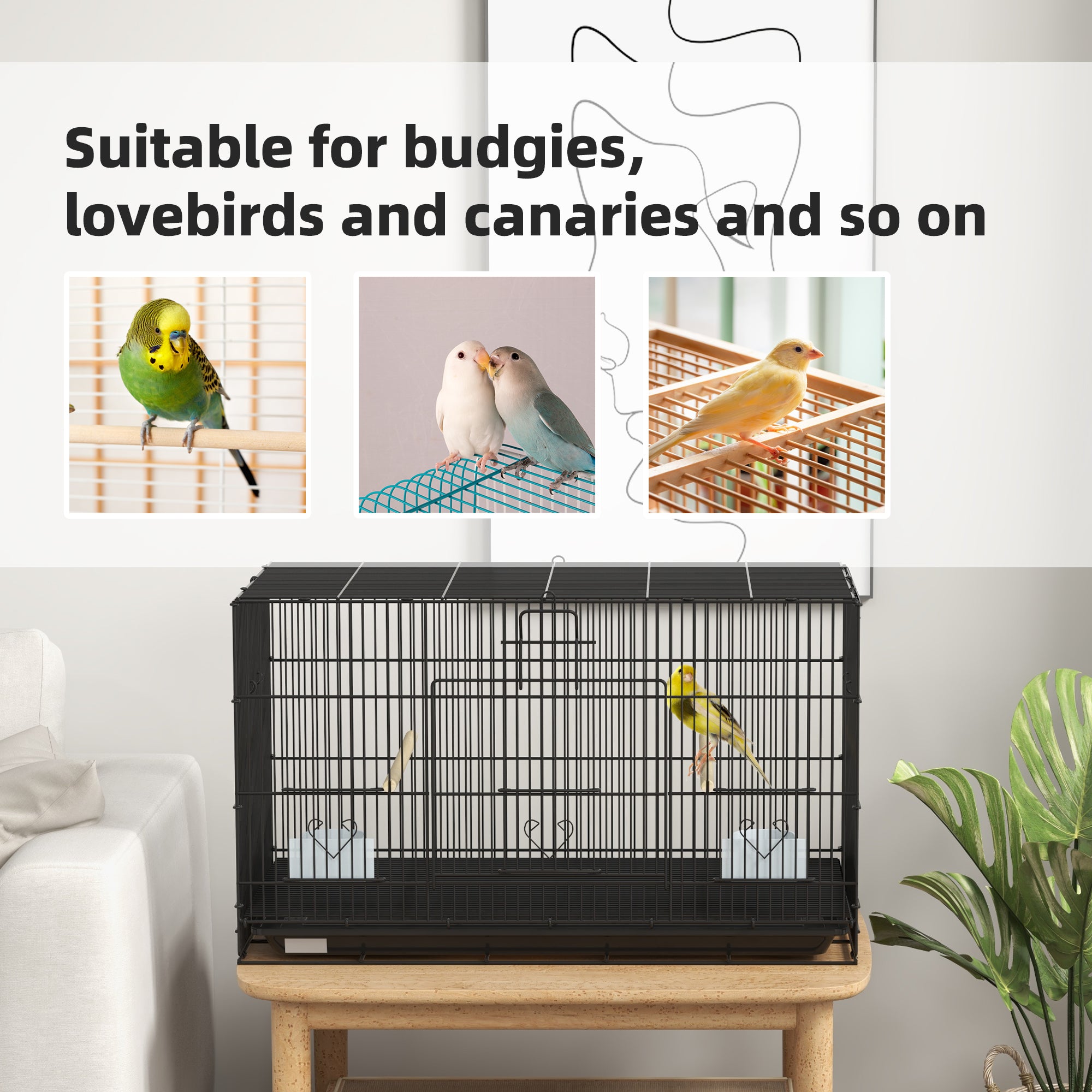 Birdcage for Canaries, Lovebirds Finches, Budgie Cage with Removable Tray, Bottom Mesh Panel, Wooden Perches, Swing, Ramp, Food Containers, 30