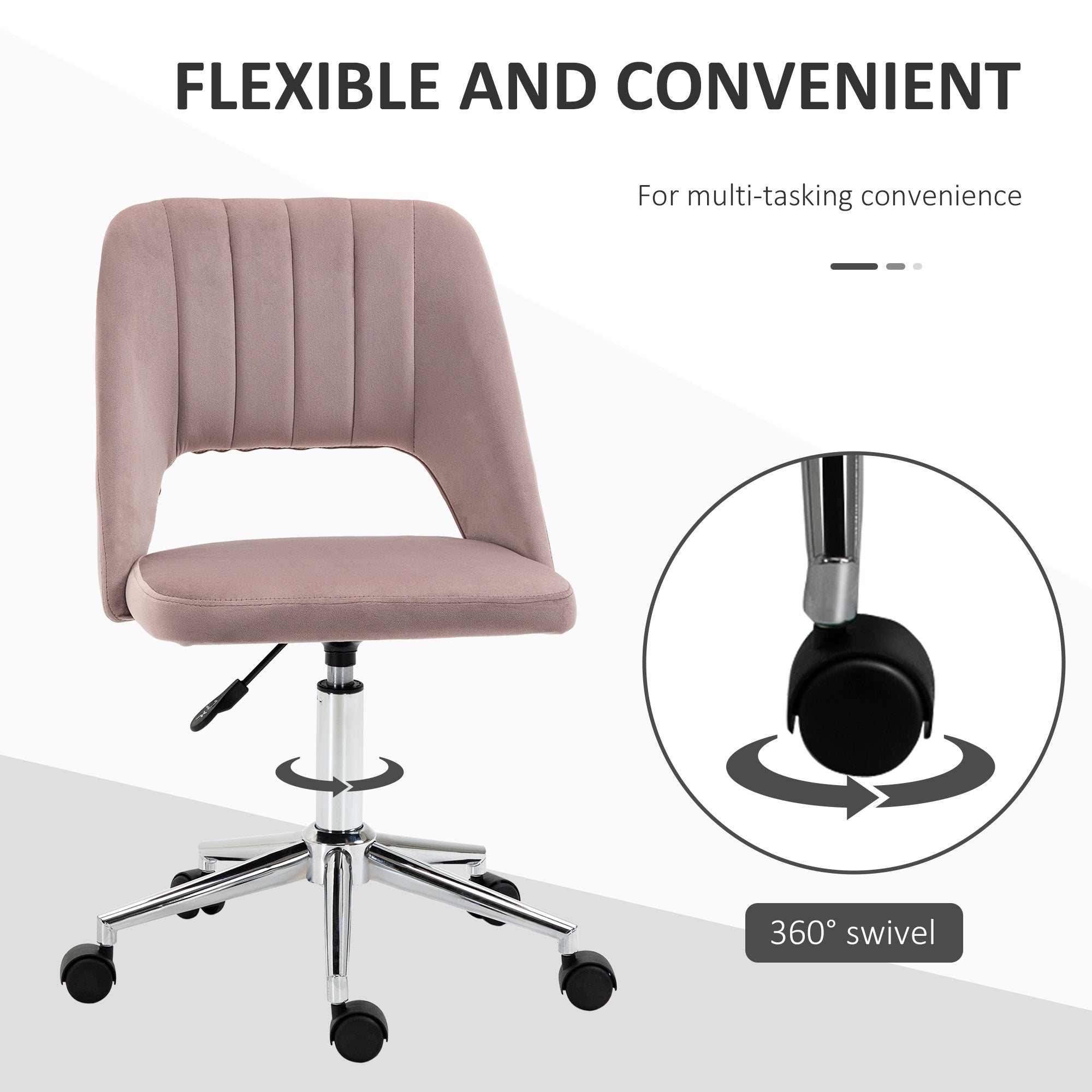 Mid Back Office Chair Velvet Fabric Swivel Scallop Shape Computer Desk Chair, Pink Office Chairs at Gallery Canada