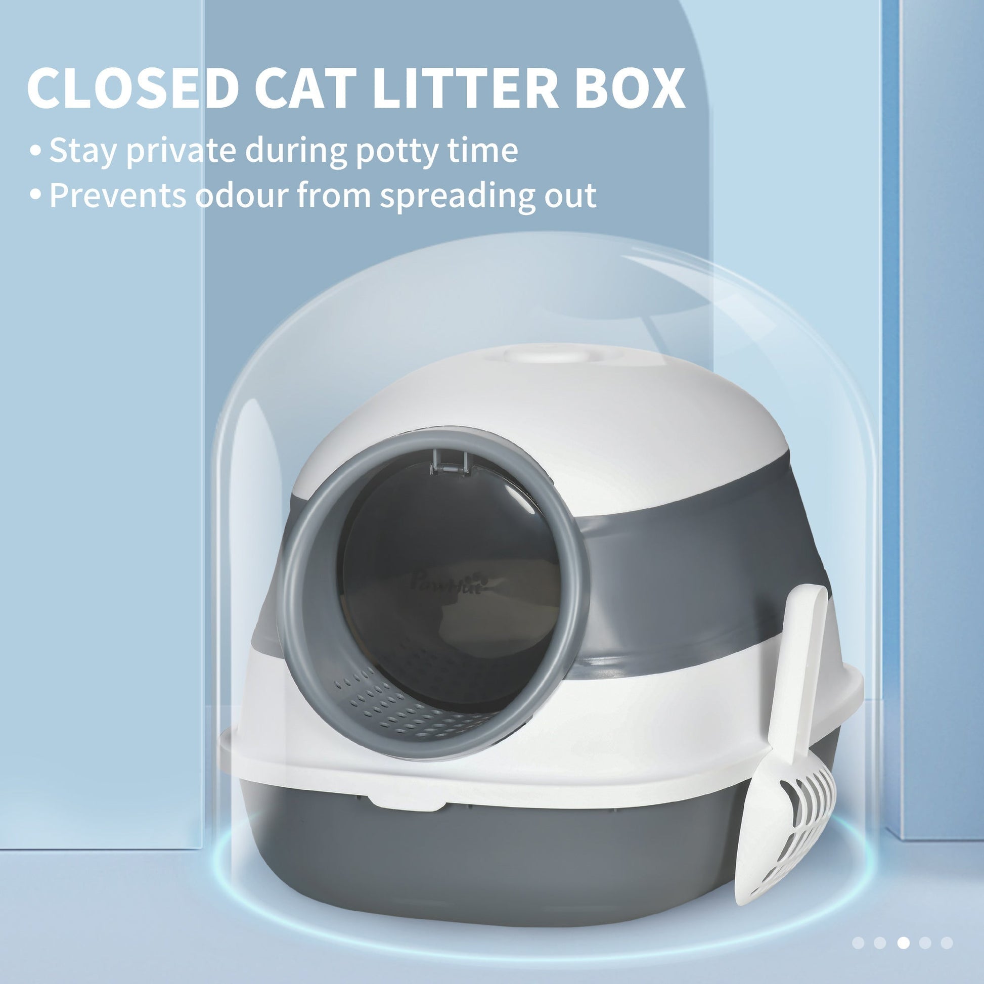 Foldable Cat Litter Box with Lid, Covered Litter Box w/ High Sides, Air Freshener, Large Front Entry Cat Box, Easy Clean, White and Gary - Gallery Canada