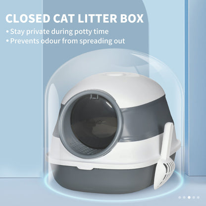 Foldable Cat Litter Box with Lid, Covered Litter Box w/ High Sides, Air Freshener, Large Front Entry Cat Box, Easy Clean, White and Gary Cat Litter Box Enclosures   at Gallery Canada