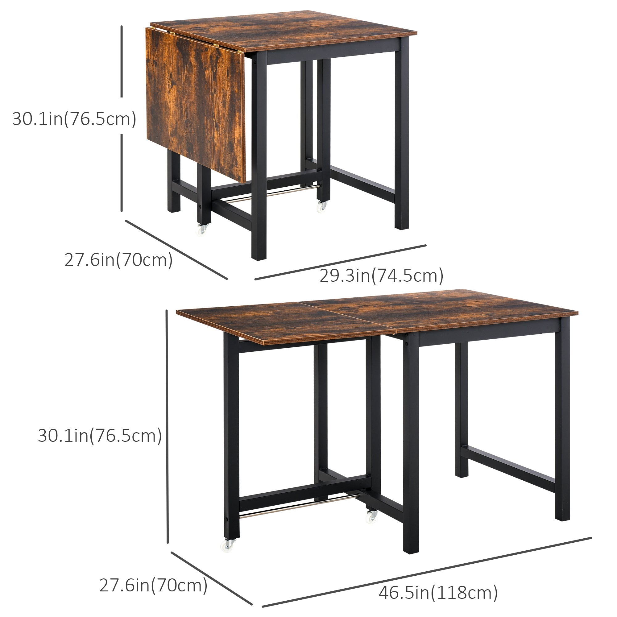 Foldable Dining Table Drop Leaf Folding Side Console Writing Desk for Kitchen, Dining Room, Rustic Brown Bar Tables & Dining Tables Rustic Brown  at Gallery Canada