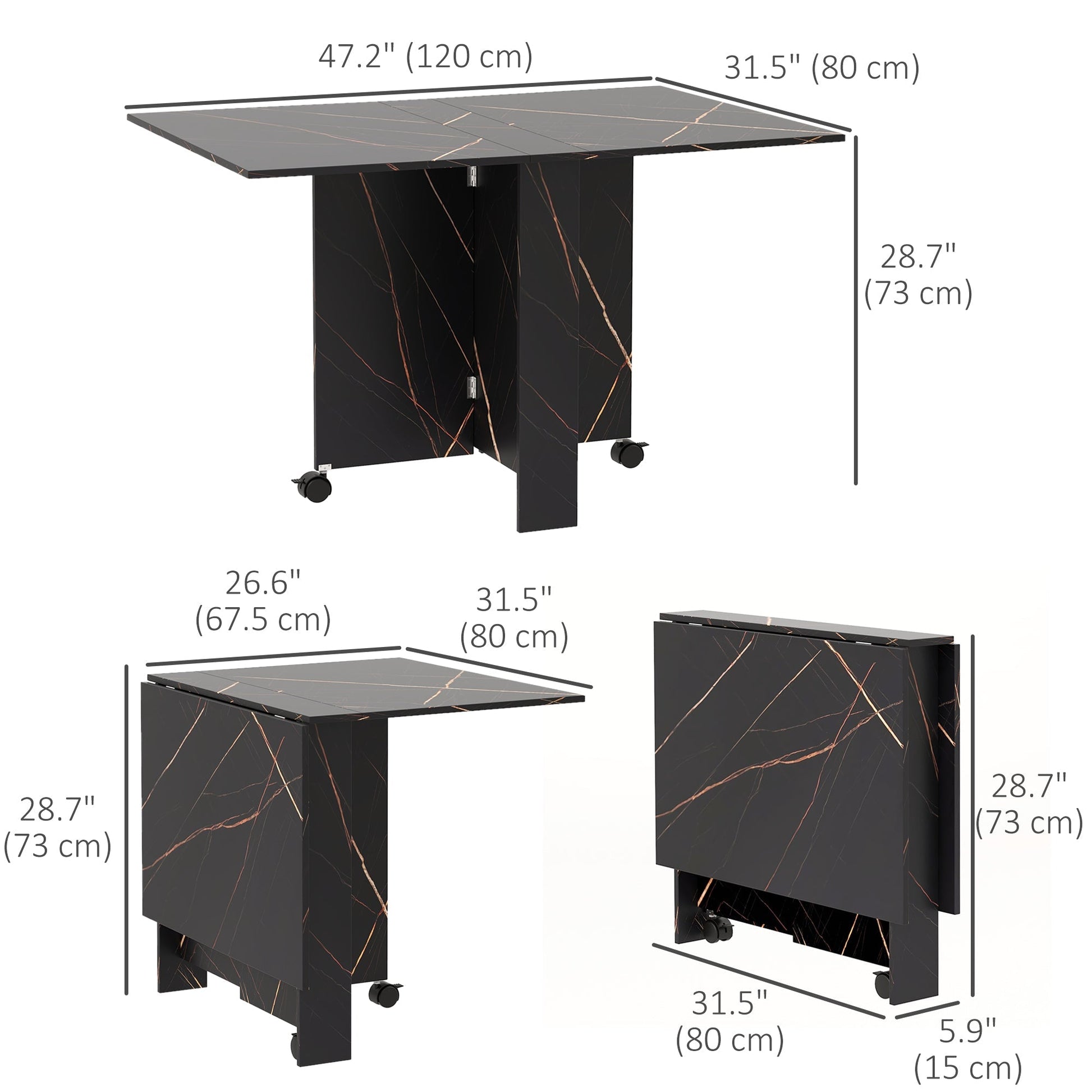 Foldable Dining Table, Drop Leaf Folding Side Table Console Writing Desk with 2 Wheels for Kitchen, Dining Room Bar Tables & Dining Tables   at Gallery Canada