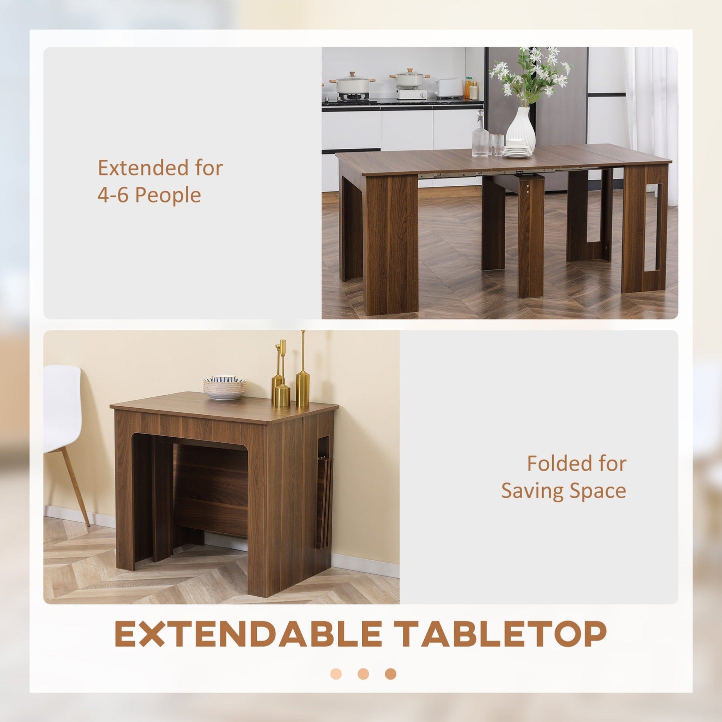 Foldable Dining Table, Extendable Kitchen Table for Small Spaces, Seats up to 6 People Bar Tables & Dining Tables Light Brown  at Gallery Canada