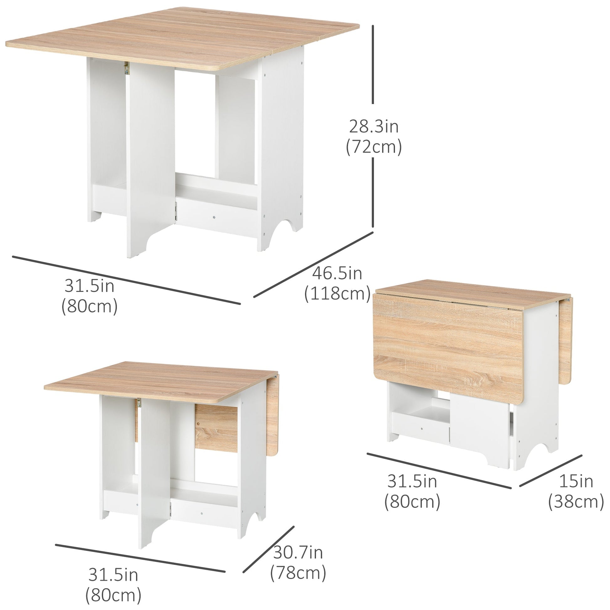 Foldable Dining Table, Folding Table with Storage Shelf, Drop-Leaf Kitchen Table for Dining Room, Oak Bar Tables & Dining Tables   at Gallery Canada