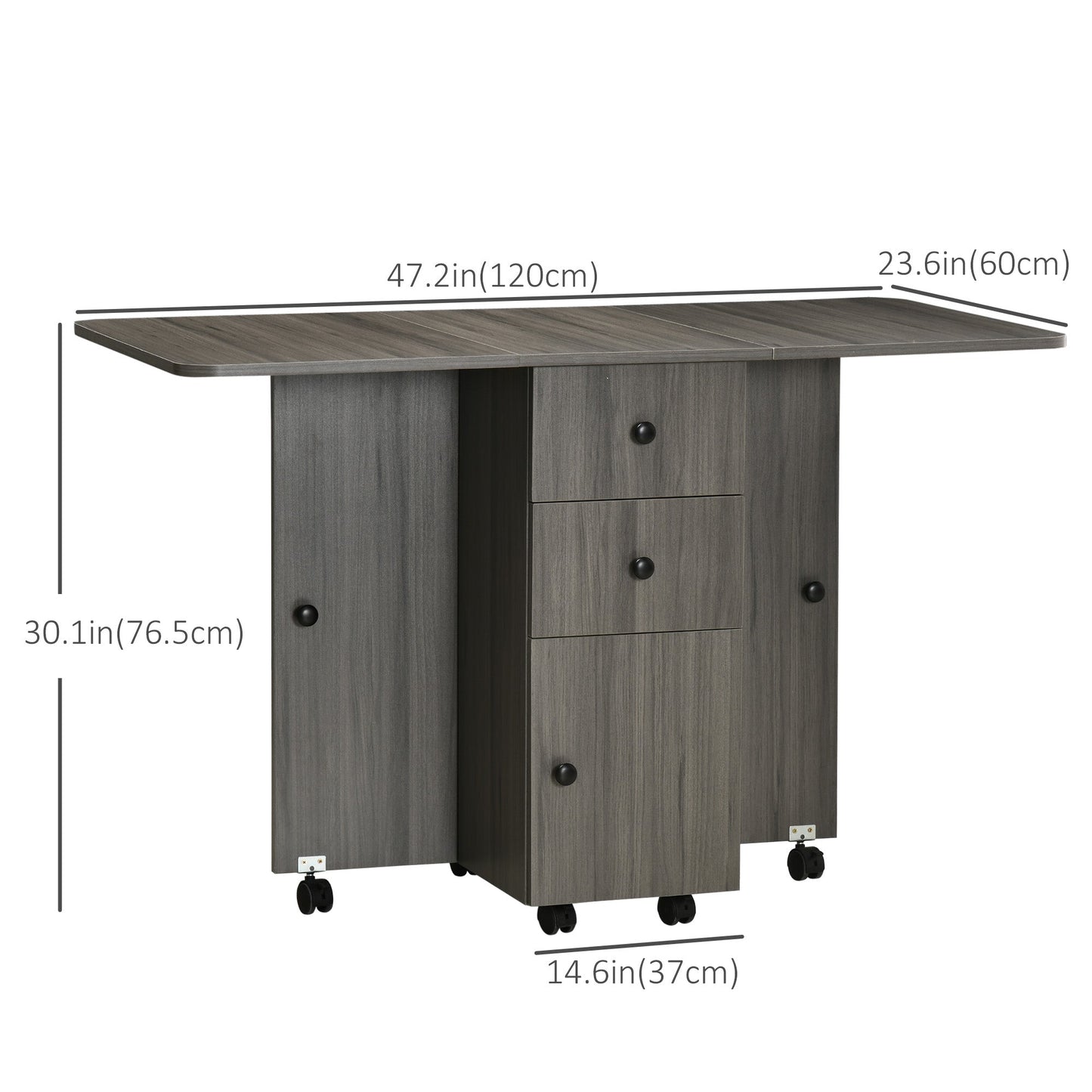 Foldable Dining Table, Rolling Kitchen Table With Storage Drawers and Cabinet, Drop Leaf Table on Wheels, Grey Bar Tables & Dining Tables   at Gallery Canada