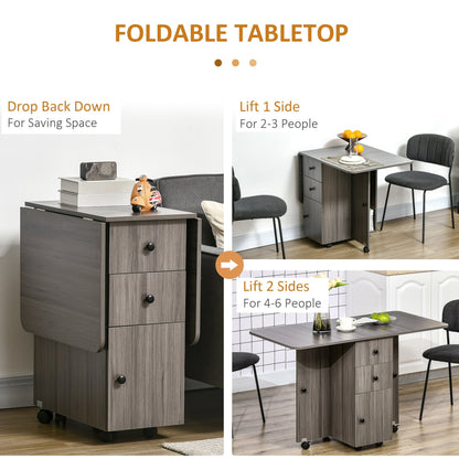 Foldable Dining Table, Rolling Kitchen Table With Storage Drawers and Cabinet, Drop Leaf Table on Wheels, Grey Bar Tables & Dining Tables   at Gallery Canada