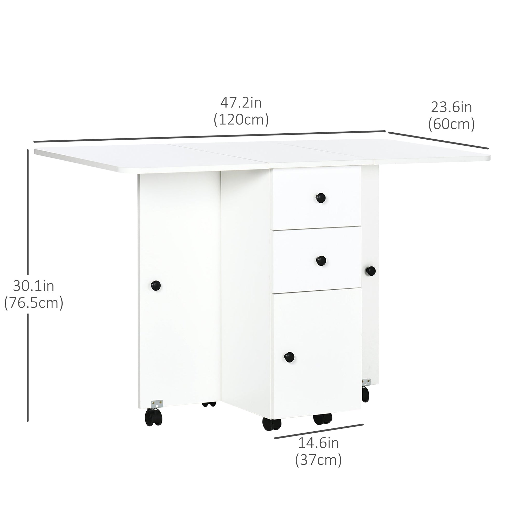 Foldable Dining Table, Rolling Kitchen Table With Storage Drawers and Cabinet, Drop Leaf Table on Wheels, White Bar Tables & Dining Tables   at Gallery Canada