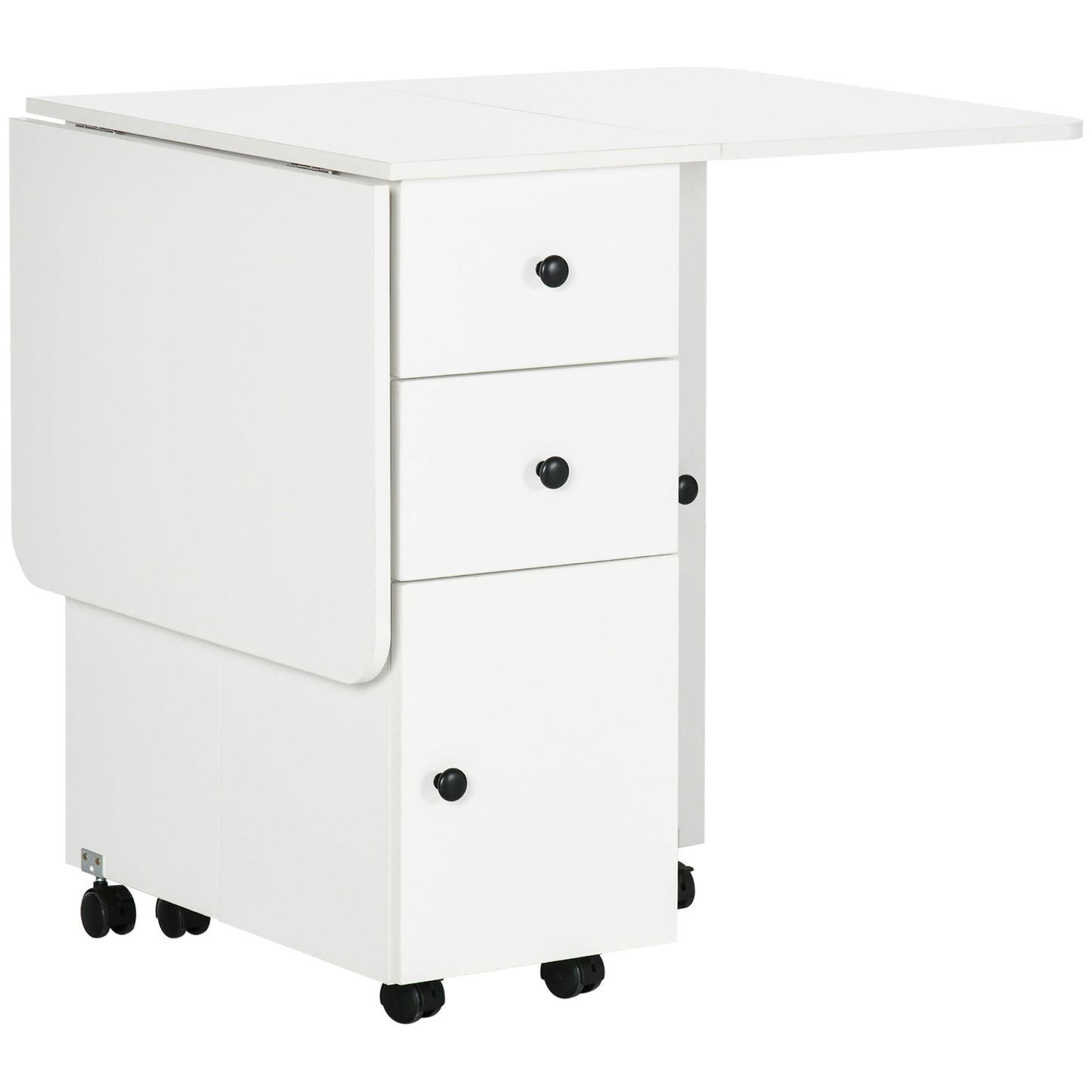 Foldable Dining Table, Rolling Kitchen Table With Storage Drawers and Cabinet, Drop Leaf Table on Wheels, White Bar Tables & Dining Tables White  at Gallery Canada