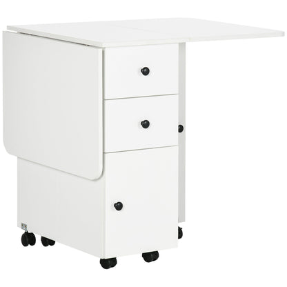 Foldable Dining Table, Rolling Kitchen Table With Storage Drawers and Cabinet, Drop Leaf Table on Wheels, White Bar Tables & Dining Tables White  at Gallery Canada