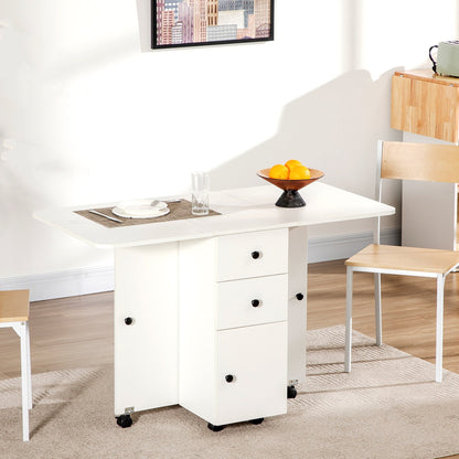 Foldable Dining Table, Rolling Kitchen Table With Storage Drawers and Cabinet, Drop Leaf Table on Wheels, White Bar Tables & Dining Tables   at Gallery Canada