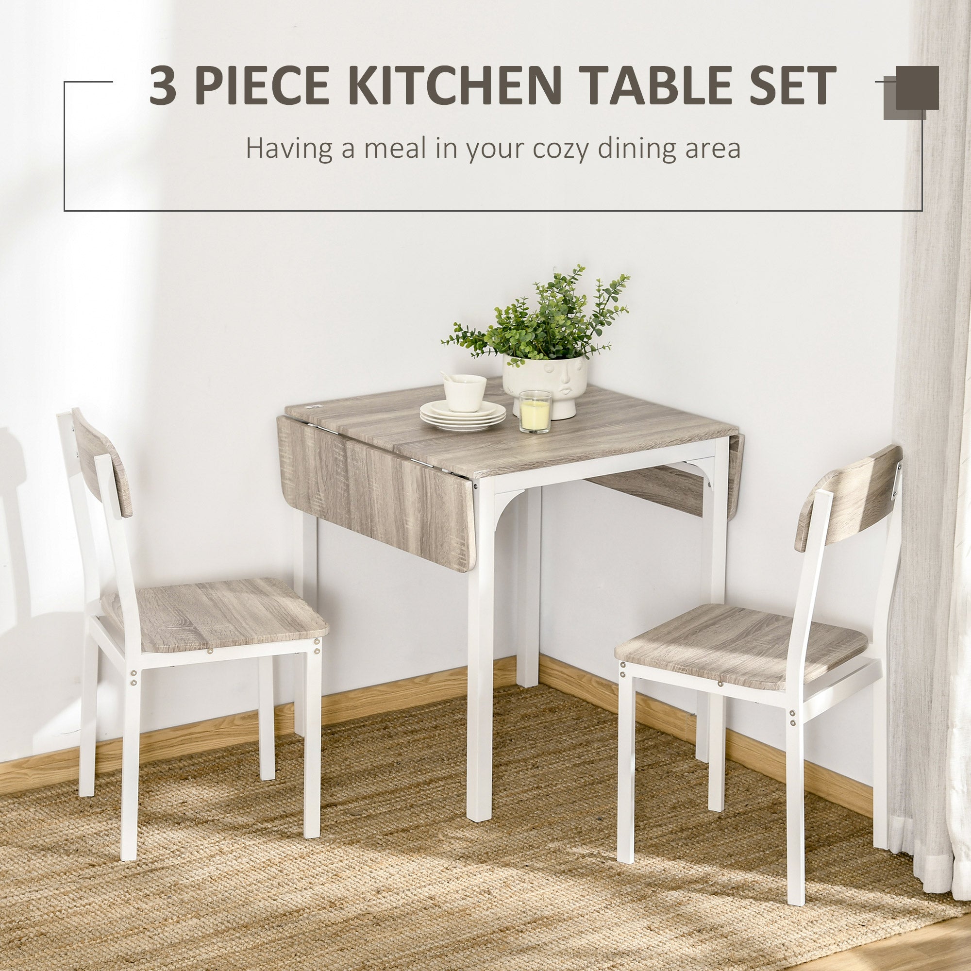 Foldable Dining Table Set for 2, Drop-Leaf Kitchen Table with 2 Chairs for Apartments, Studios, Natural Drop-leaf Dining Table Set Includes 2 Chairs Bar Sets   at Gallery Canada