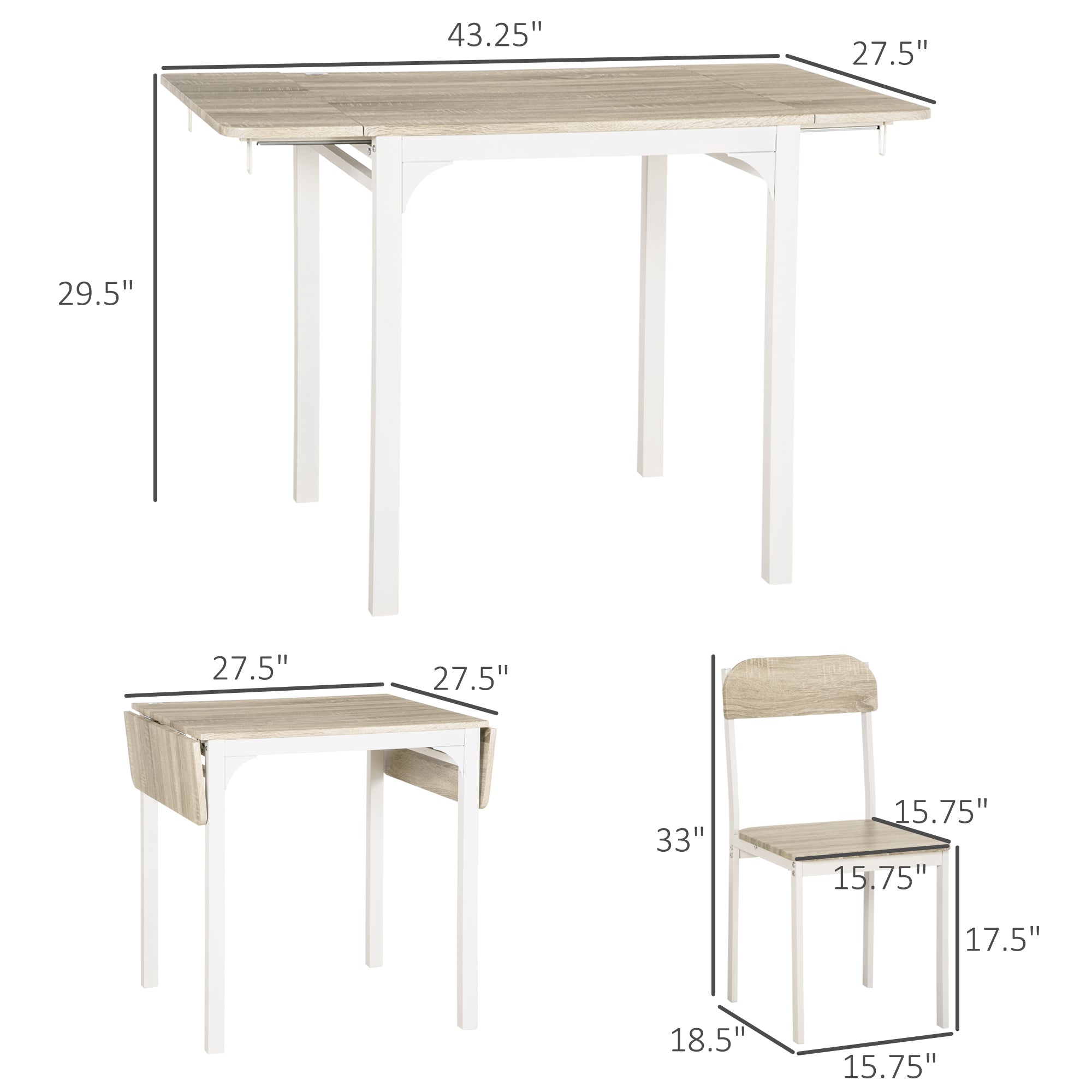 Foldable Dining Table Set for 2, Drop-Leaf Kitchen Table with 2 Chairs for Apartments, Studios, Natural Drop-leaf Dining Table Set Includes 2 Chairs Bar Sets   at Gallery Canada