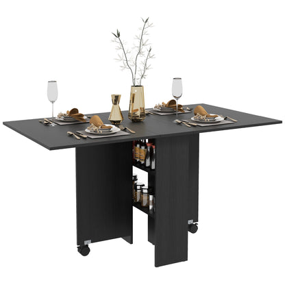 Foldable Dining Table with Storage Shelves, Drop Leaf, and Rolling Wheel Bar Tables & Dining Tables Black  at Gallery Canada