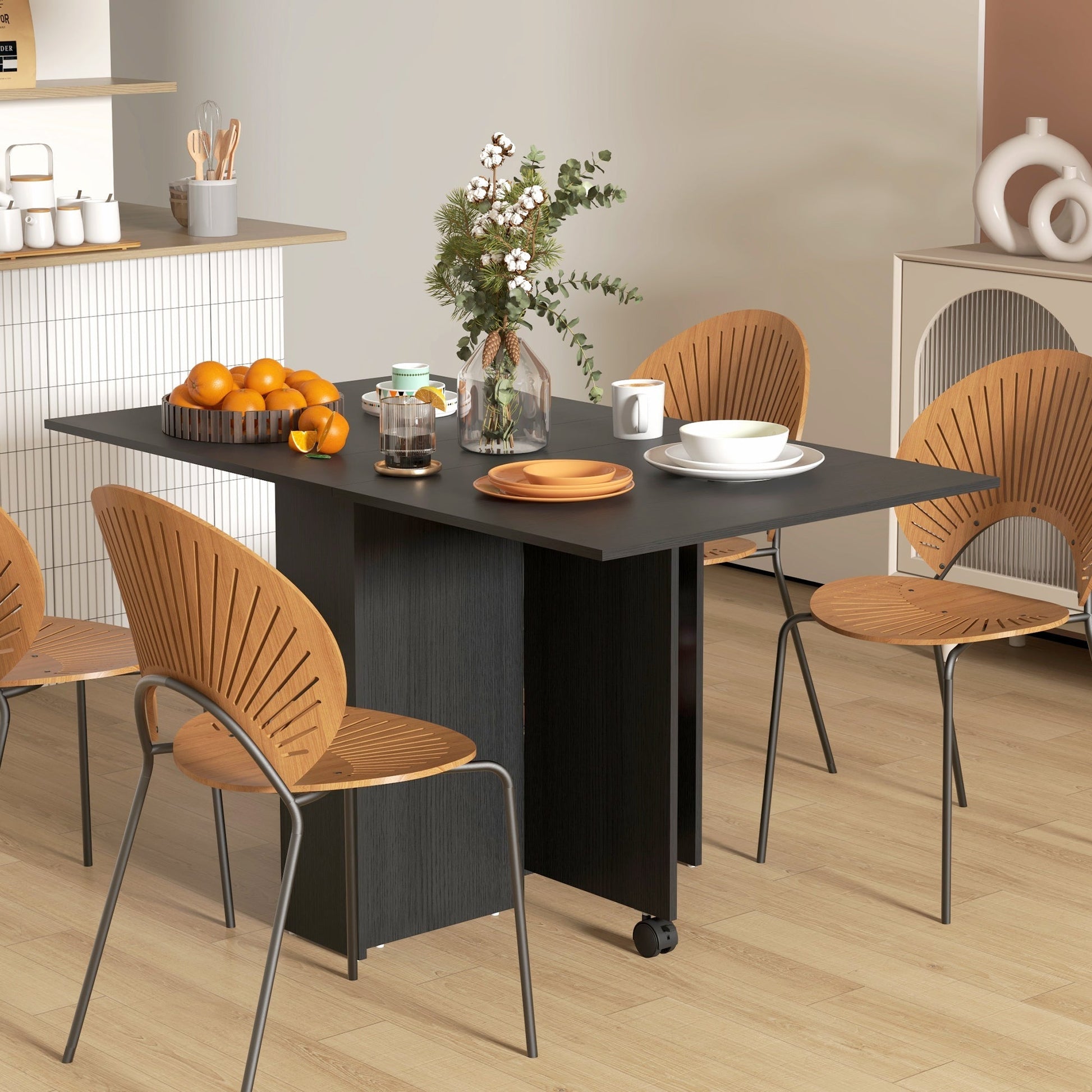 Foldable Dining Table with Storage Shelves, Drop Leaf, and Rolling Wheel Bar Tables & Dining Tables   at Gallery Canada