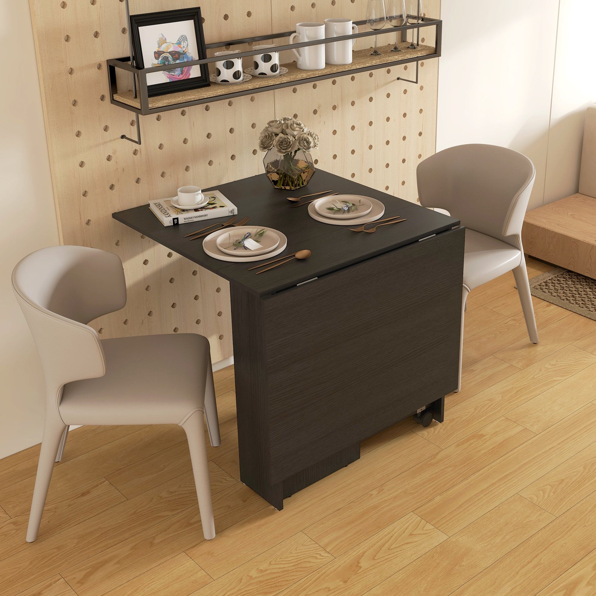 Foldable Dining Table with Storage Shelves, Drop Leaf, and Rolling Wheel Bar Tables & Dining Tables   at Gallery Canada