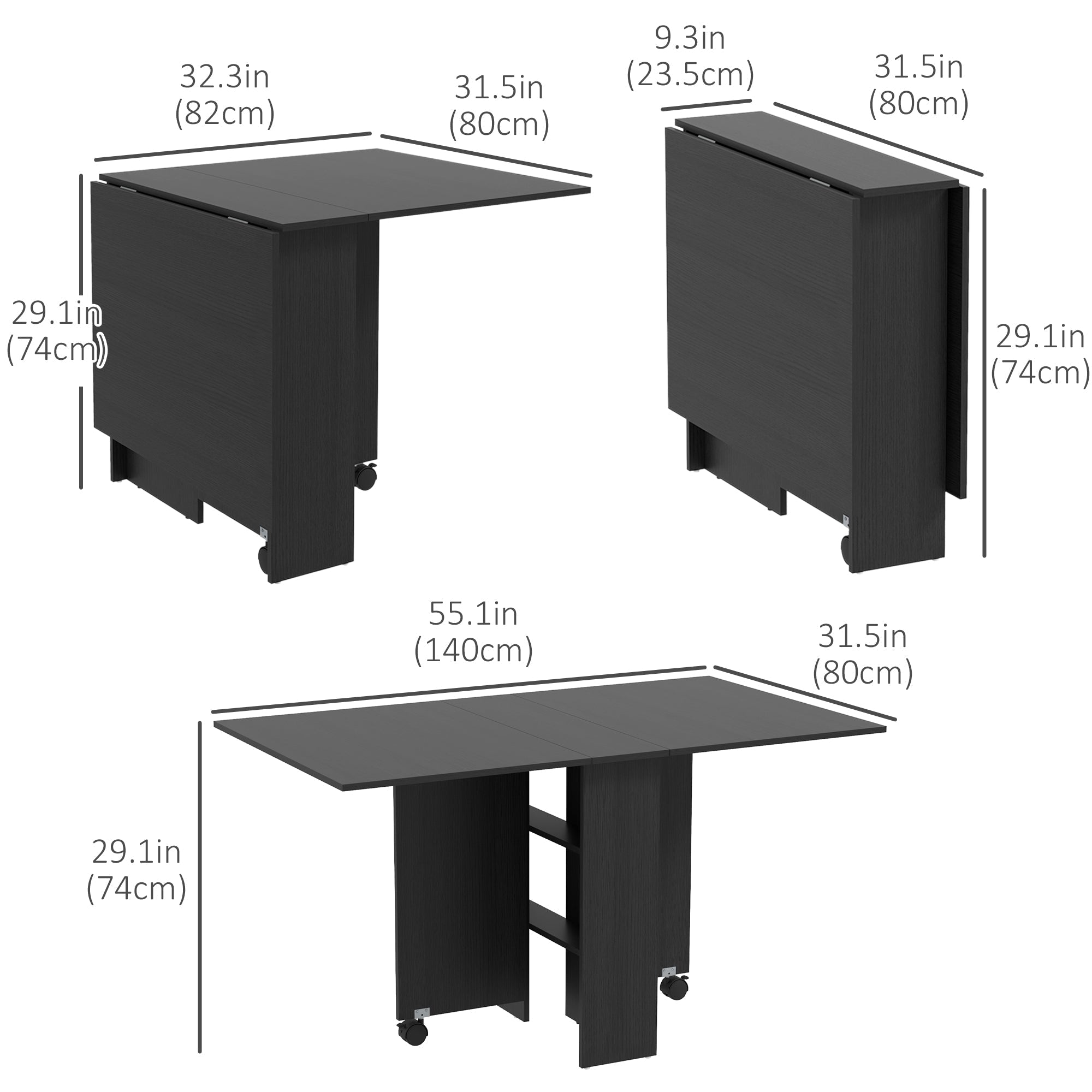 Foldable Dining Table with Storage Shelves, Drop Leaf, and Rolling Wheel Bar Tables & Dining Tables   at Gallery Canada