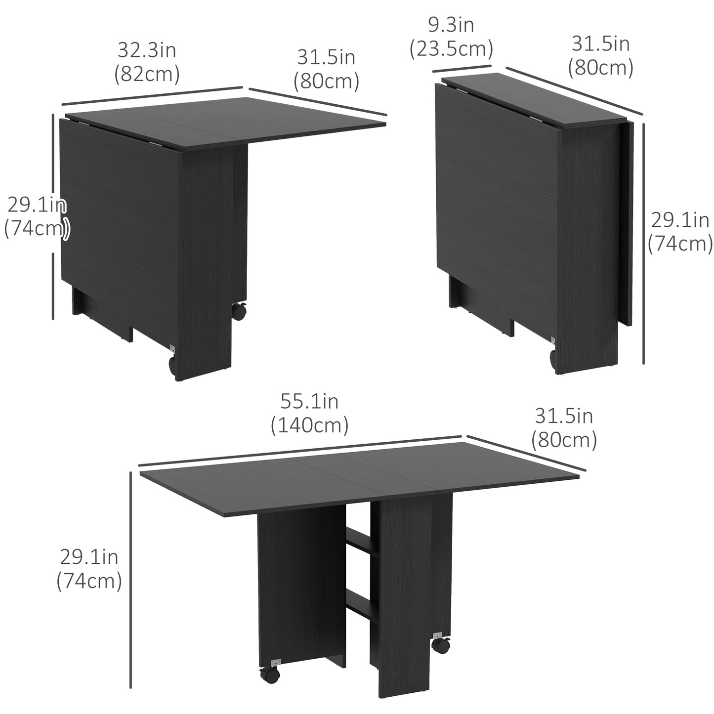 Foldable Dining Table with Storage Shelves, Drop Leaf, and Rolling Wheel Bar Tables & Dining Tables   at Gallery Canada