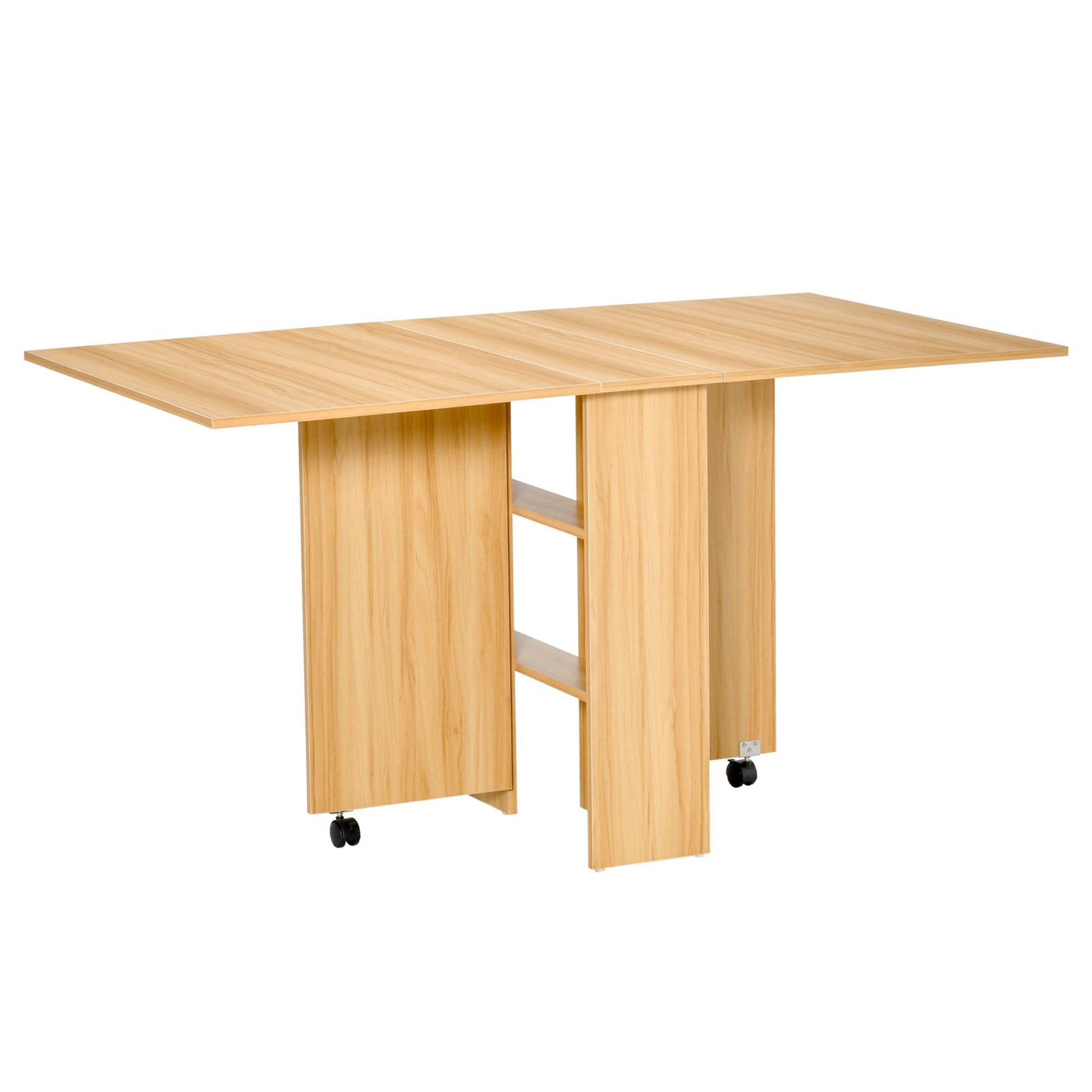 Foldable Dining Table with Storage Shelves, Drop Leaf Folding Side Table Console Writing Desk with 2 Wheels for Kitchen, Teak Bar Tables & Dining Tables   at Gallery Canada