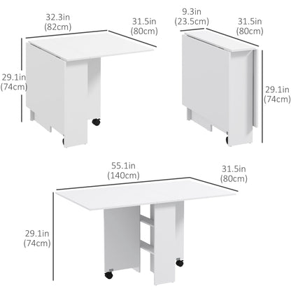 Foldable Dining Table with Storage Shelves, Drop Leaf Folding Side Table Console Writing Desk with 2 Wheels for Kitchen, White Bar Tables & Dining Tables   at Gallery Canada