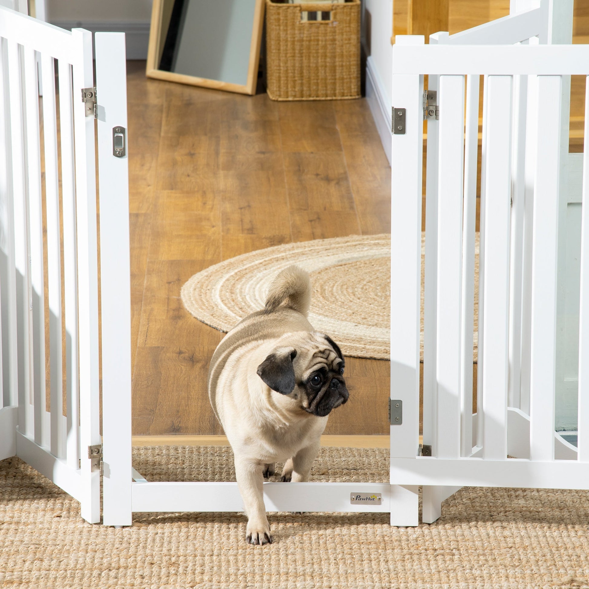 Foldable Dog Gate with Door, 3 Panels Freestanding Pet Gate with Support Feet Indoor Playpen for Medium Dogs and Below, White - Gallery Canada