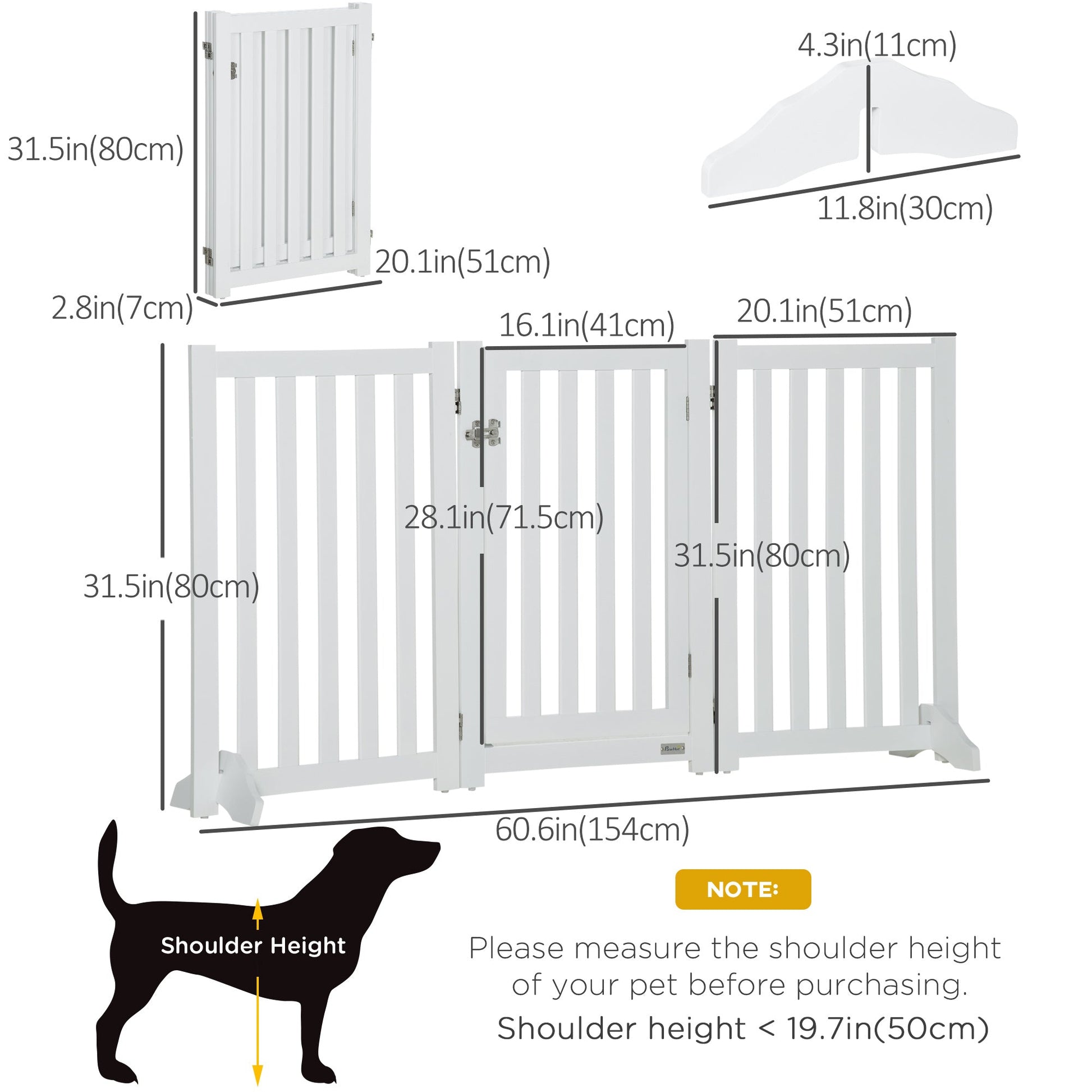 Foldable Dog Gate with Door, 3 Panels Freestanding Pet Gate with Support Feet Indoor Playpen for Medium Dogs and Below, White - Gallery Canada