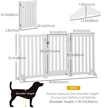 Foldable Dog Gate with Door, 3 Panels Freestanding Pet Gate with Support Feet Indoor Playpen for Medium Dogs and Below, White Houses, Kennels & Pens   at Gallery Canada