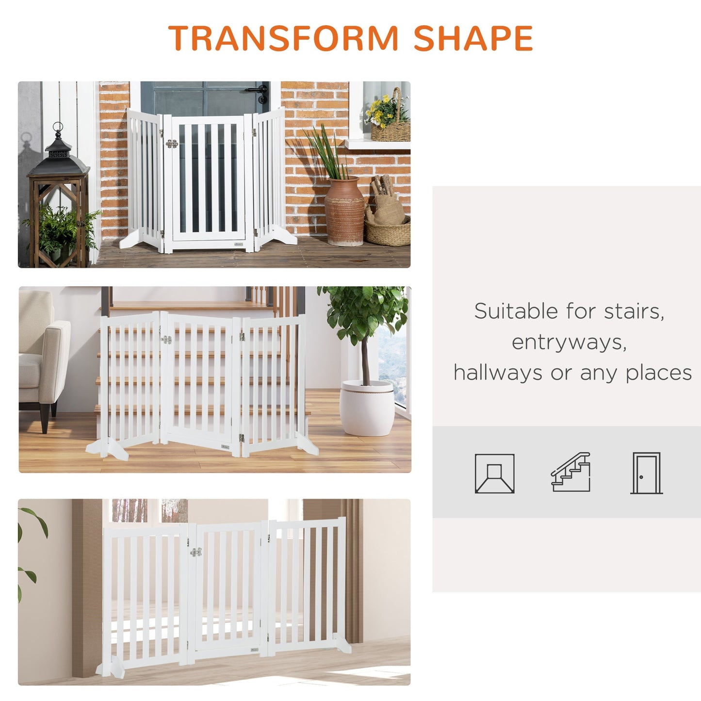 Foldable Dog Gate with Door, 3 Panels Freestanding Pet Gate with Support Feet Indoor Playpen for Medium Dogs and Below, White - Gallery Canada