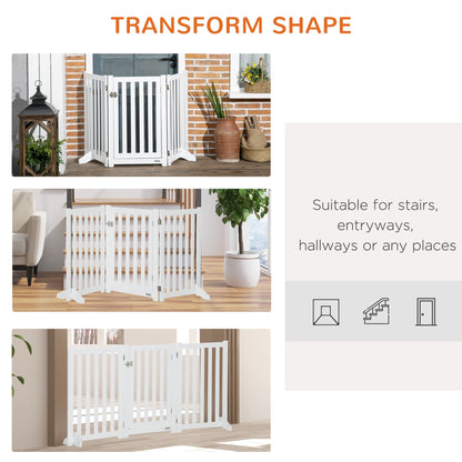 Foldable Dog Gate with Door, 3 Panels Freestanding Pet Gate with Support Feet Indoor Playpen for Medium Dogs and Below, White Houses, Kennels & Pens   at Gallery Canada