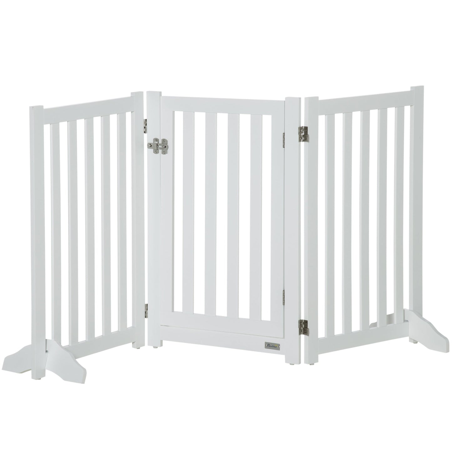 Foldable Dog Gate with Door, 3 Panels Freestanding Pet Gate with Support Feet Indoor Playpen for Medium Dogs and Below, White - Gallery Canada