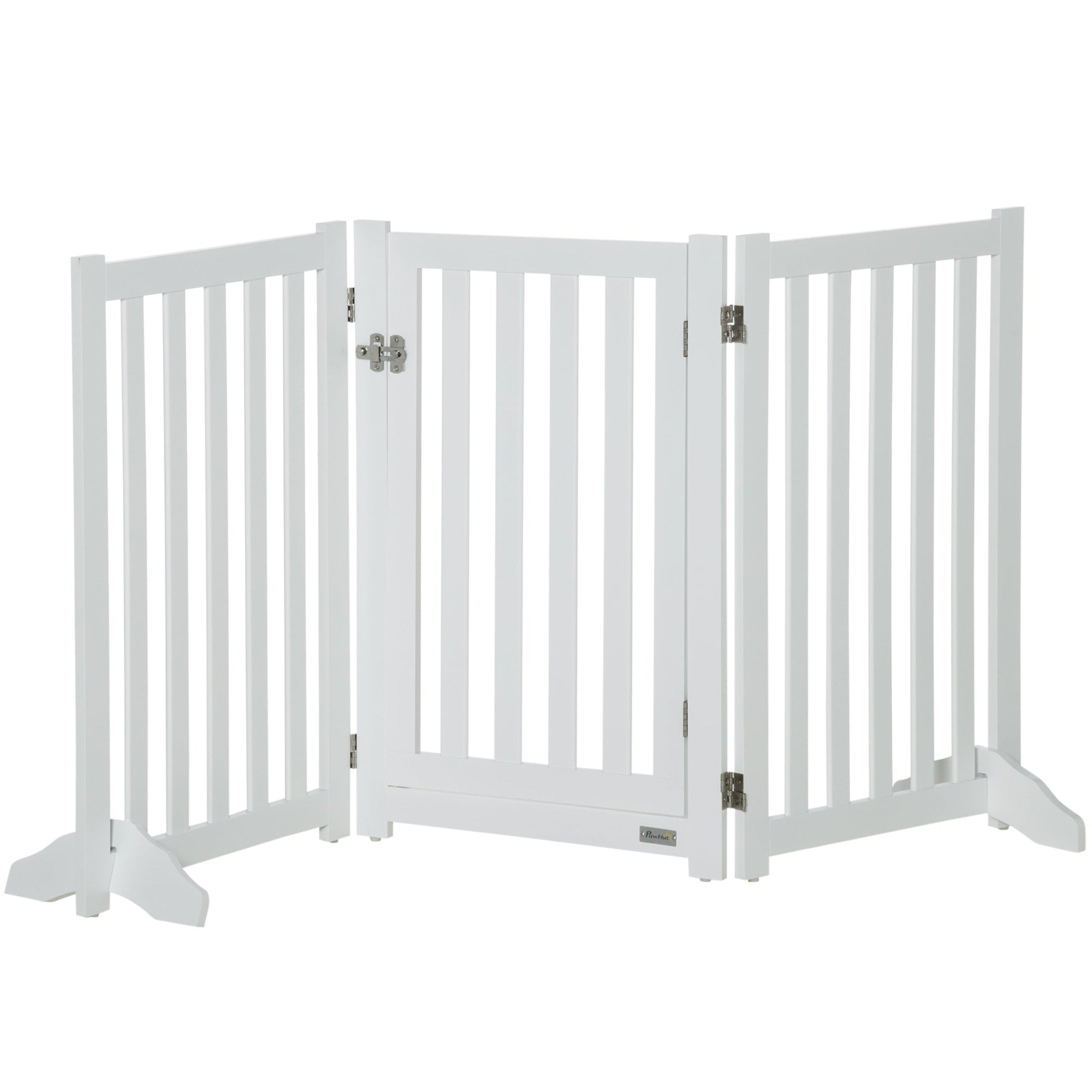 Foldable Dog Gate with Door, 3 Panels Freestanding Pet Gate with Support Feet Indoor Playpen for Medium Dogs and Below, White Houses, Kennels & Pens White  at Gallery Canada