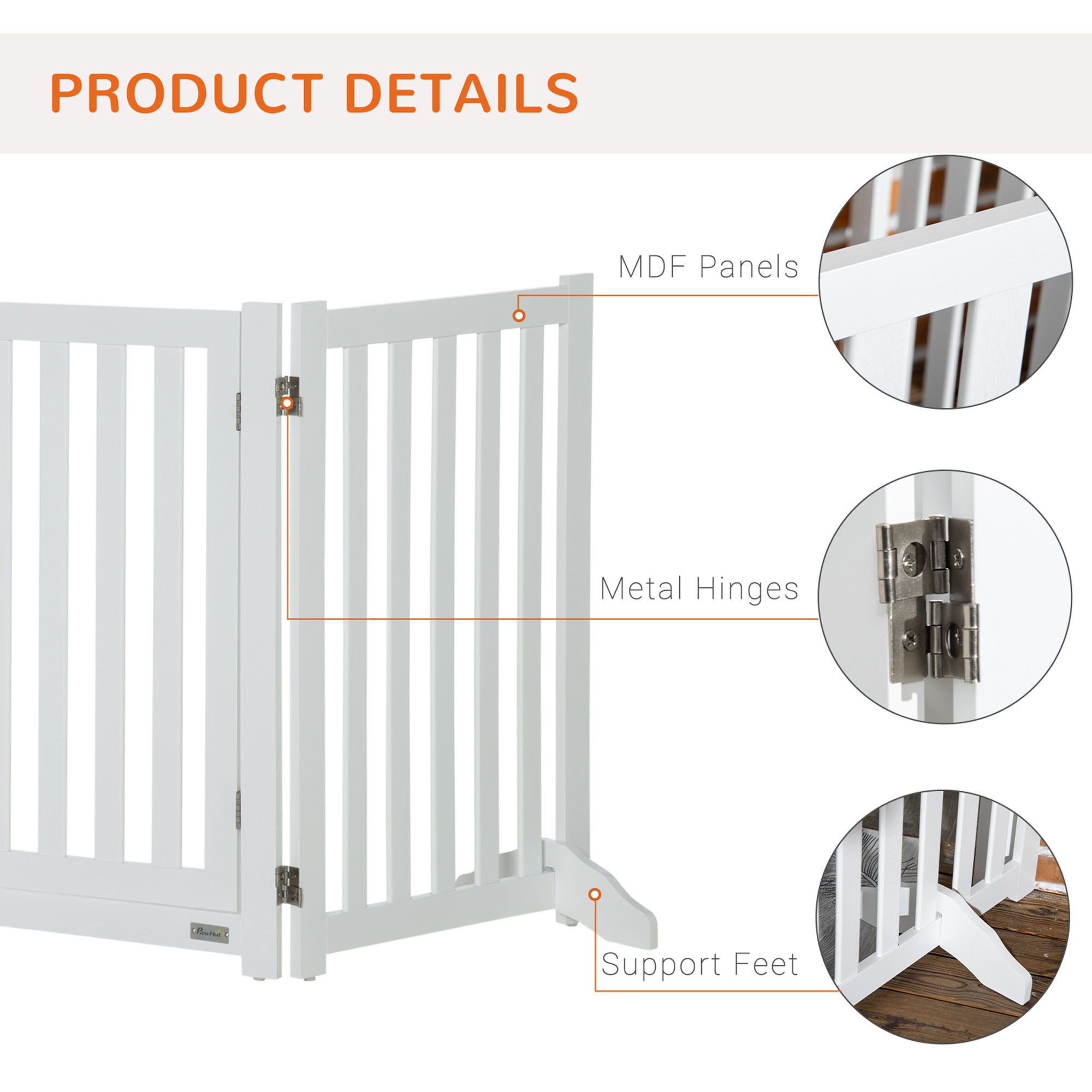 Foldable Dog Gate with Door, 3 Panels Freestanding Pet Gate with Support Feet Indoor Playpen for Medium Dogs and Below, White Houses, Kennels & Pens   at Gallery Canada