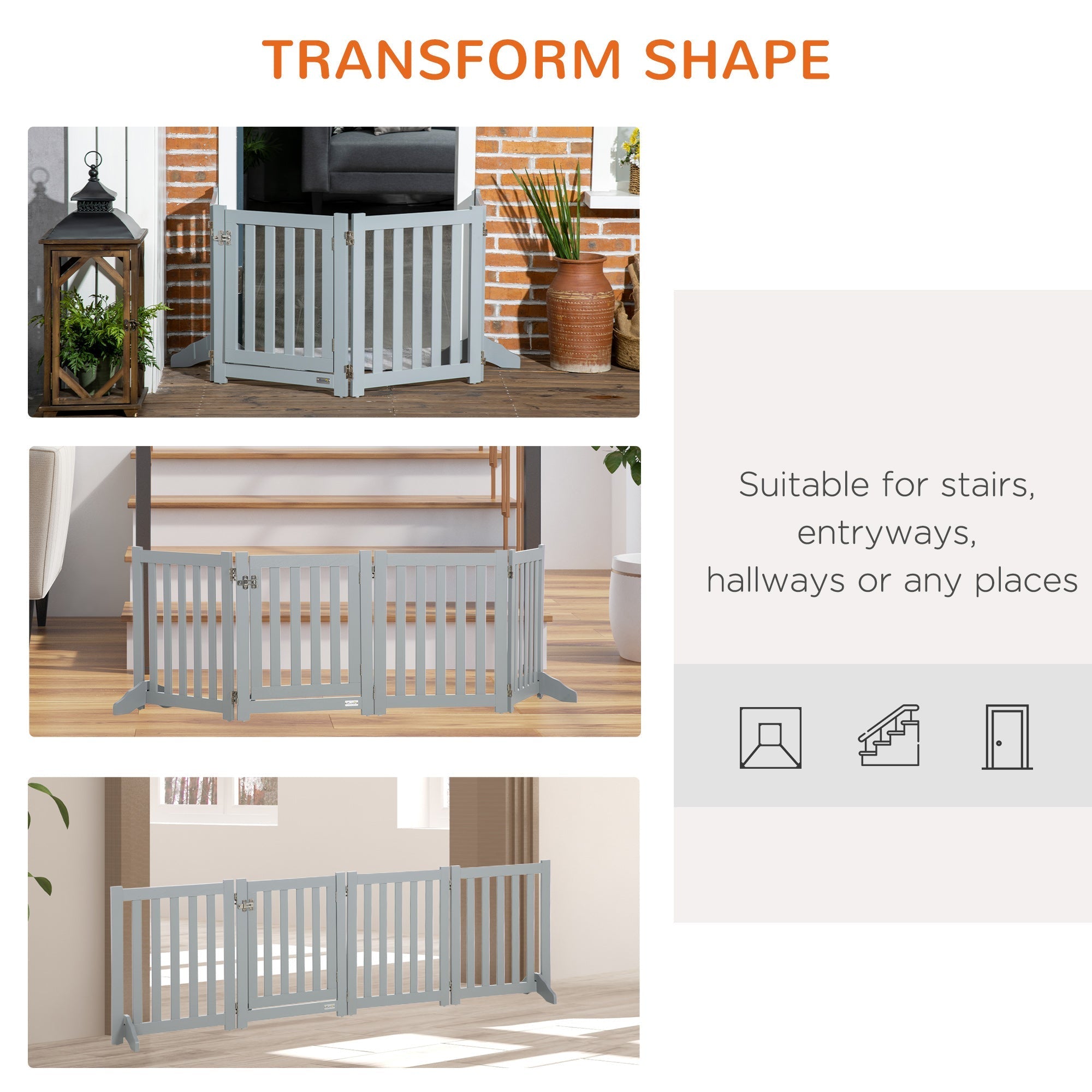 Foldable Dog Gate with Door, 4 Panels Freestanding Pet Gate with Support Feet Indoor Playpen for Small Dogs and Below, Grey Houses, Kennels & Pens   at Gallery Canada