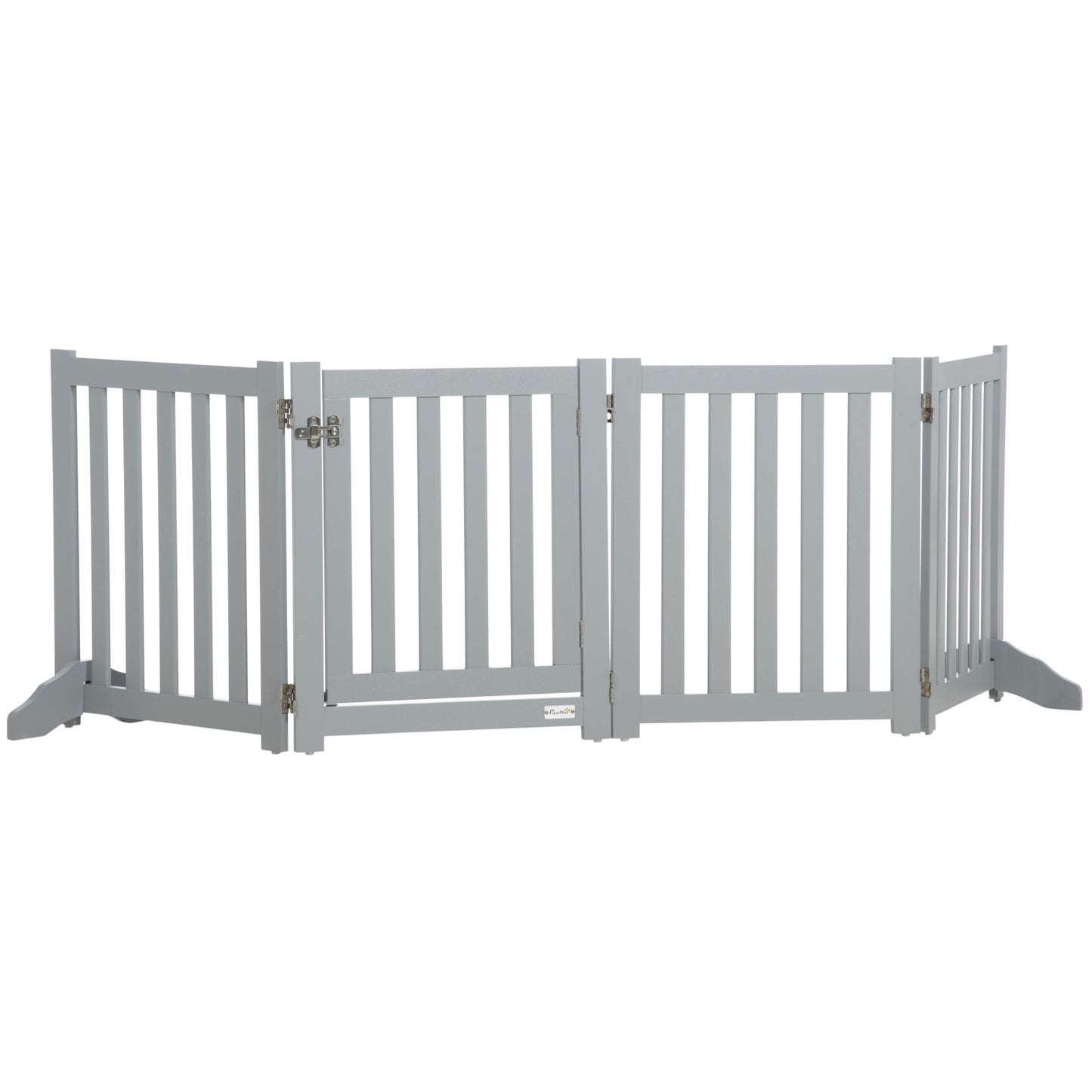 Foldable Dog Gate with Door, 4 Panels Freestanding Pet Gate with Support Feet Indoor Playpen for Small Dogs and Below, Grey Houses, Kennels & Pens Grey  at Gallery Canada