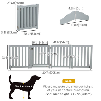 Foldable Dog Gate with Door, 4 Panels Freestanding Pet Gate with Support Feet Indoor Playpen for Small Dogs and Below, Grey Houses, Kennels & Pens   at Gallery Canada