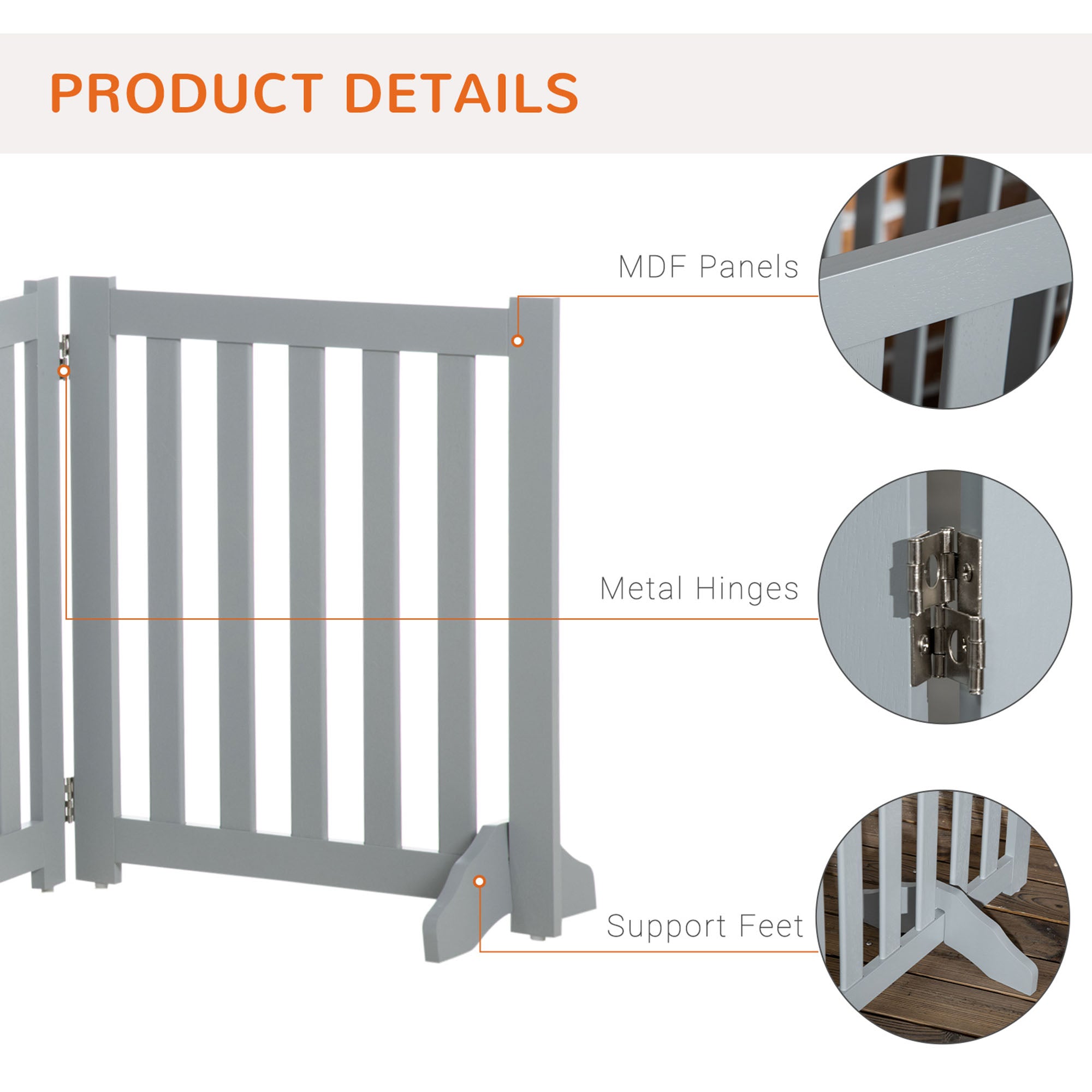 Foldable Dog Gate with Door, 4 Panels Freestanding Pet Gate with Support Feet Indoor Playpen for Small Dogs and Below, Grey Houses, Kennels & Pens   at Gallery Canada