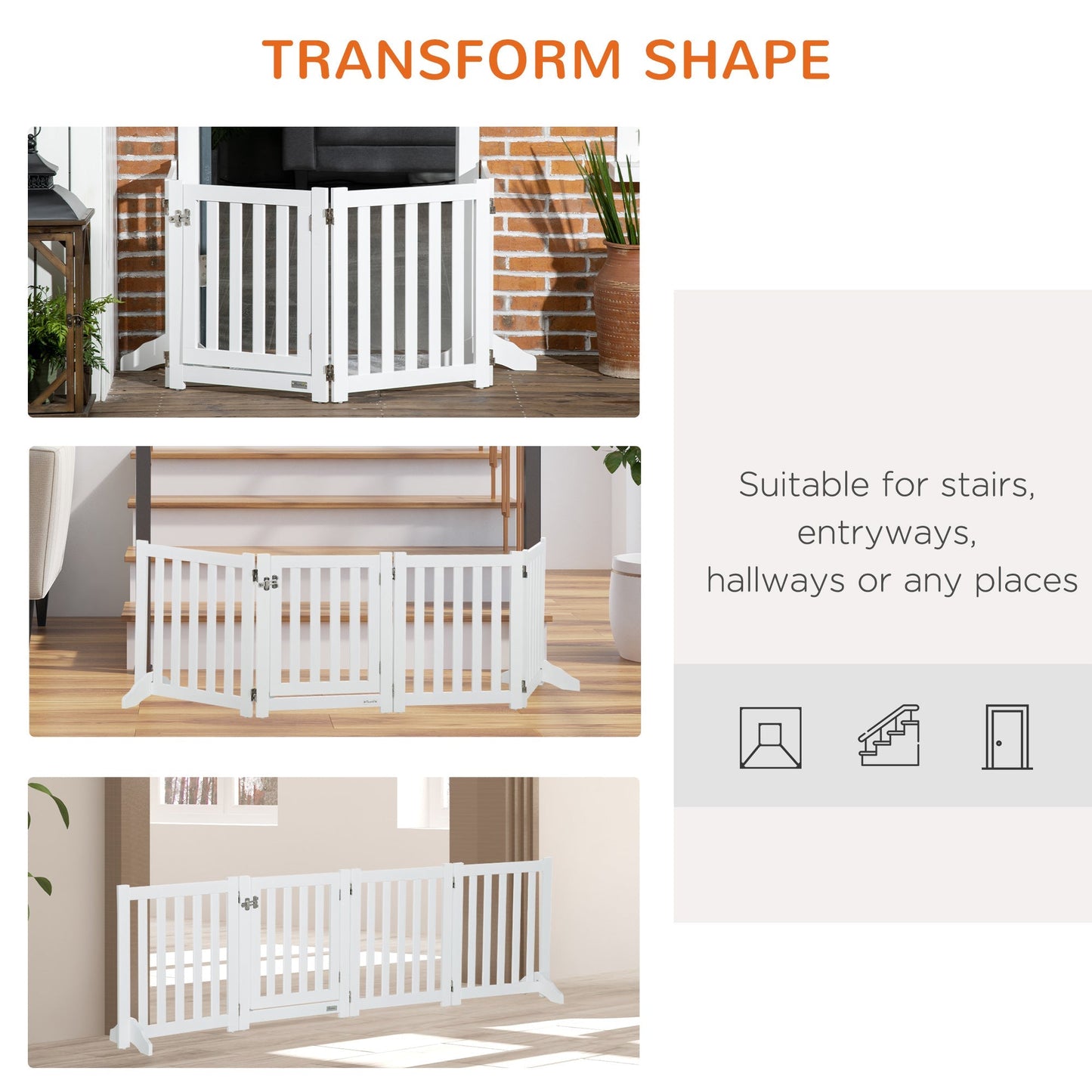 Foldable Dog Gate with Door, 4 Panels Freestanding Pet Gate with Support Feet Indoor Playpen for Small Dogs and Below, White Houses, Kennels & Pens   at Gallery Canada