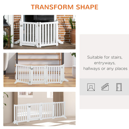 Foldable Dog Gate with Door, 4 Panels Freestanding Pet Gate with Support Feet Indoor Playpen for Small Dogs and Below, White Houses, Kennels & Pens   at Gallery Canada